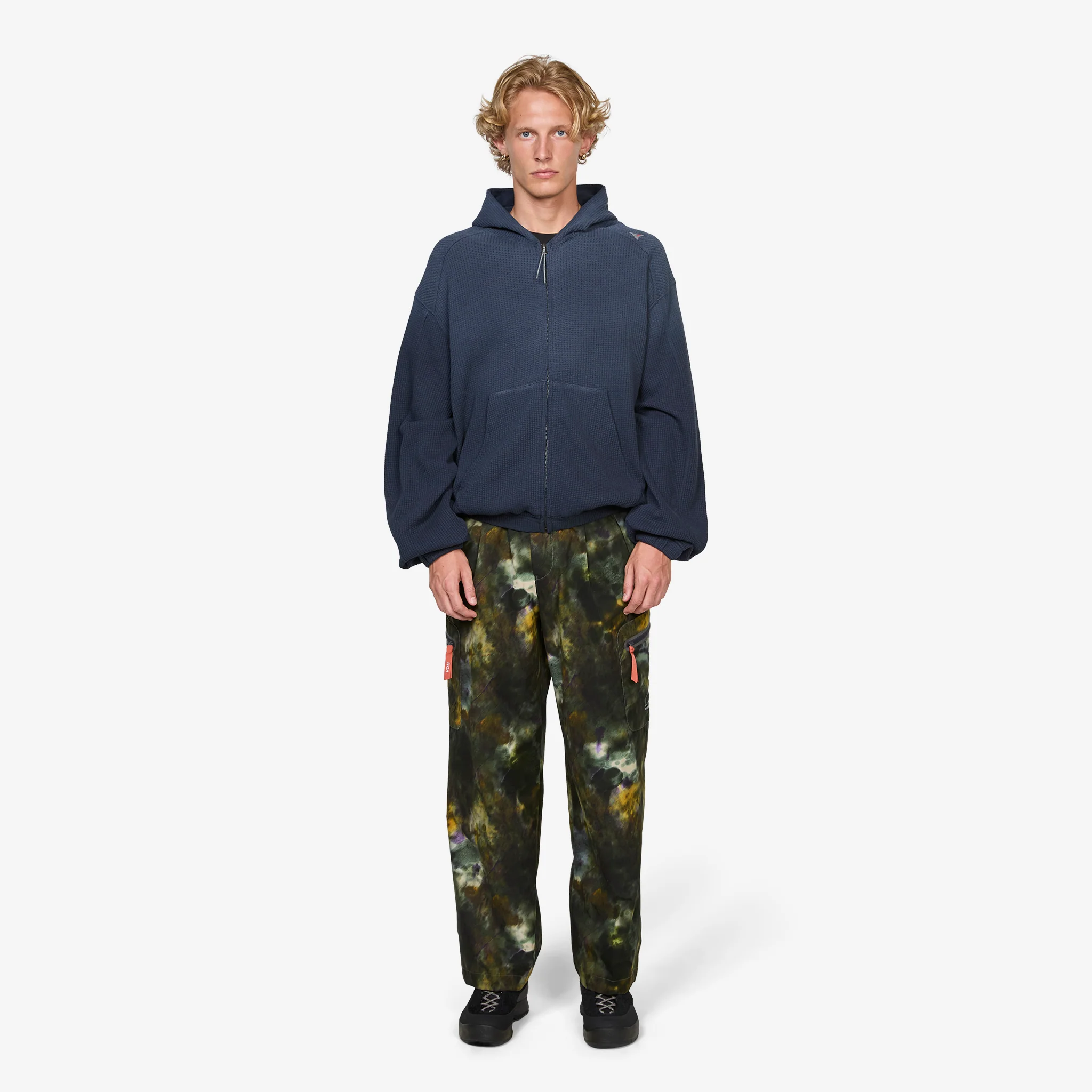 Bee Sun Faded Organic Waffle Zip Up Hoodie Navy - Image 4
