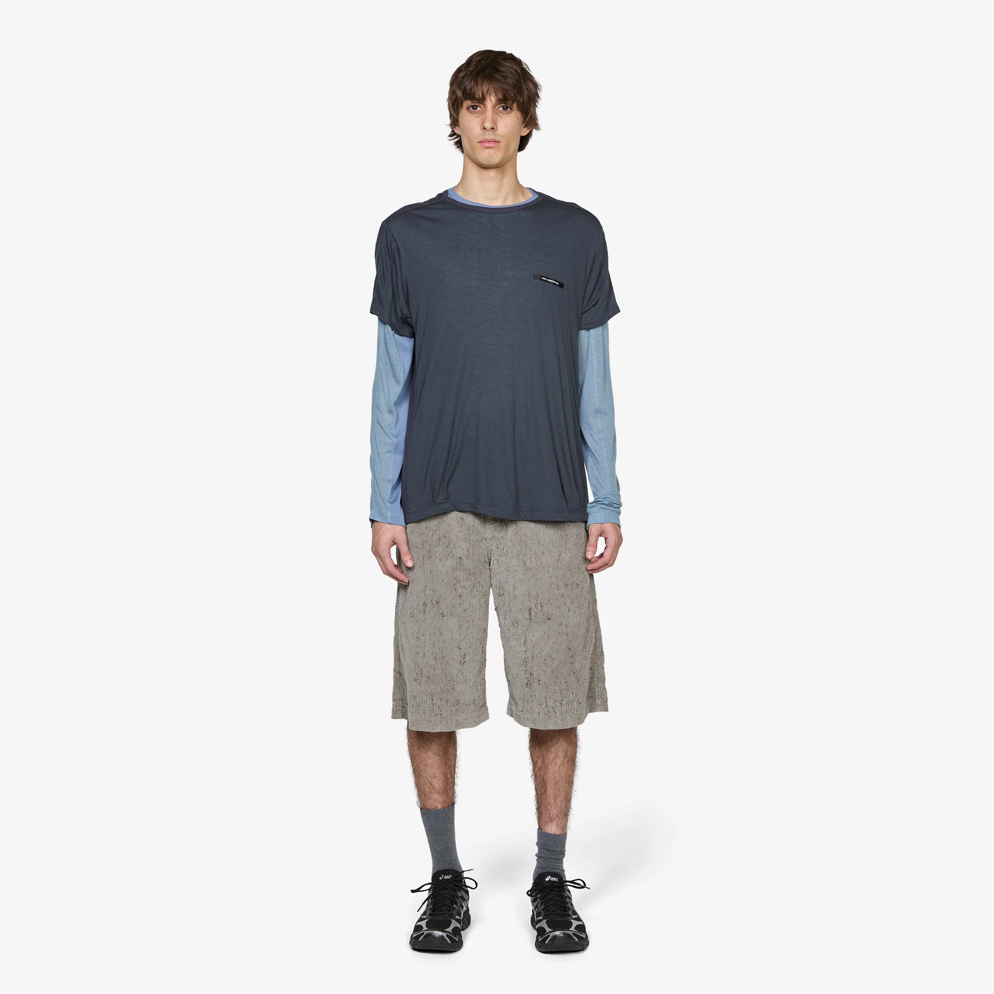 Brad Wool Layered T-Shirt Asphalt | Slate Blue - Image 7