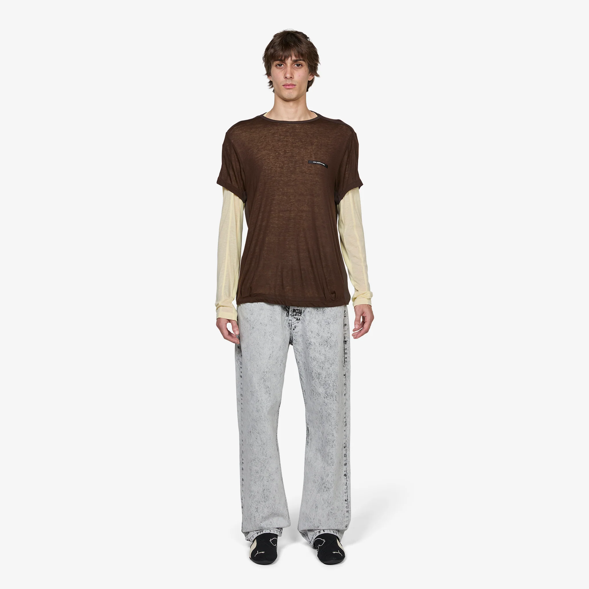 Brad Wool Layered T-Shirt Brown | Lemon - Image 7