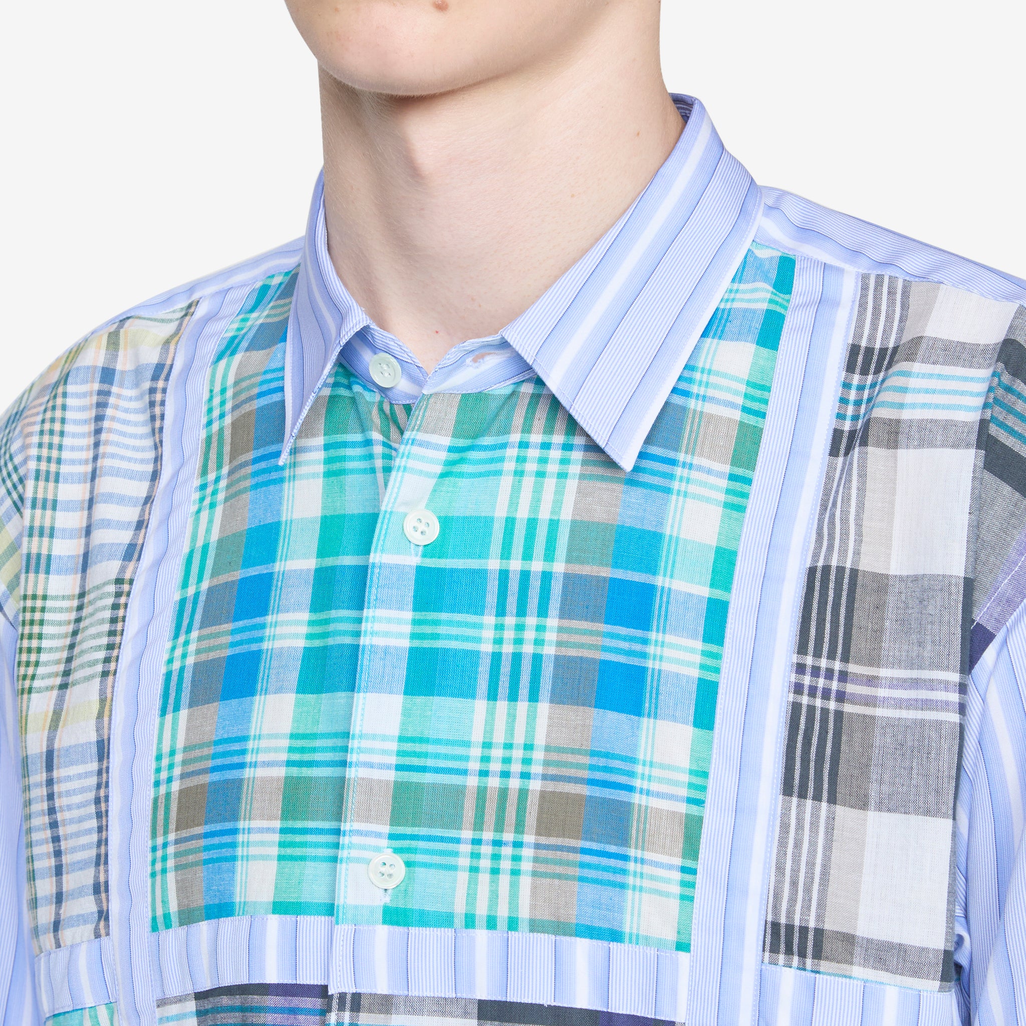 Checked Panel Striped Shirt Blue - Image 2