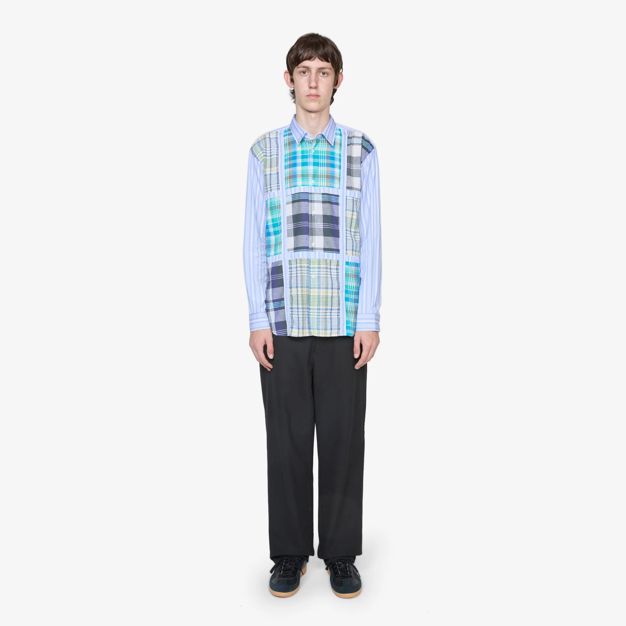 Checked Panel Striped Shirt Blue - Image 4