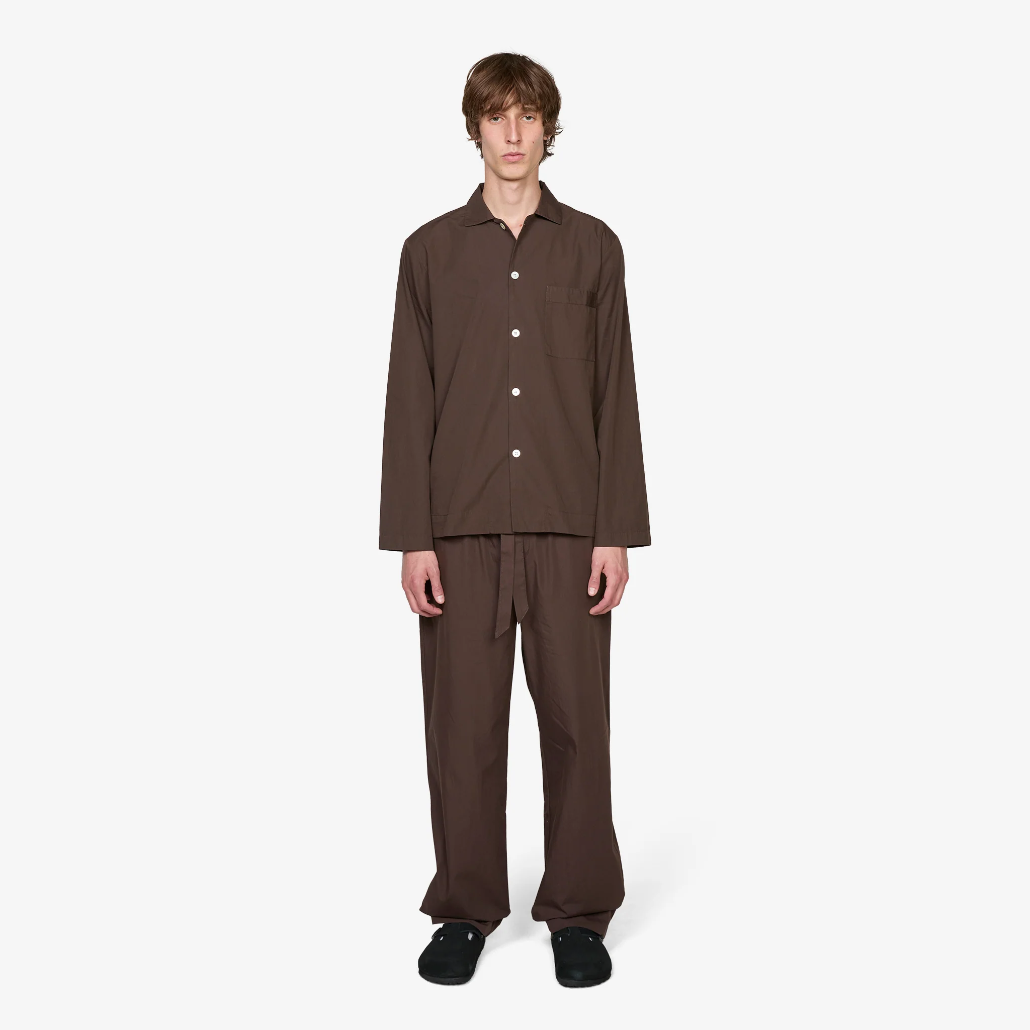 Cotton Poplin Pyjama Shirt Coffee - Image 3