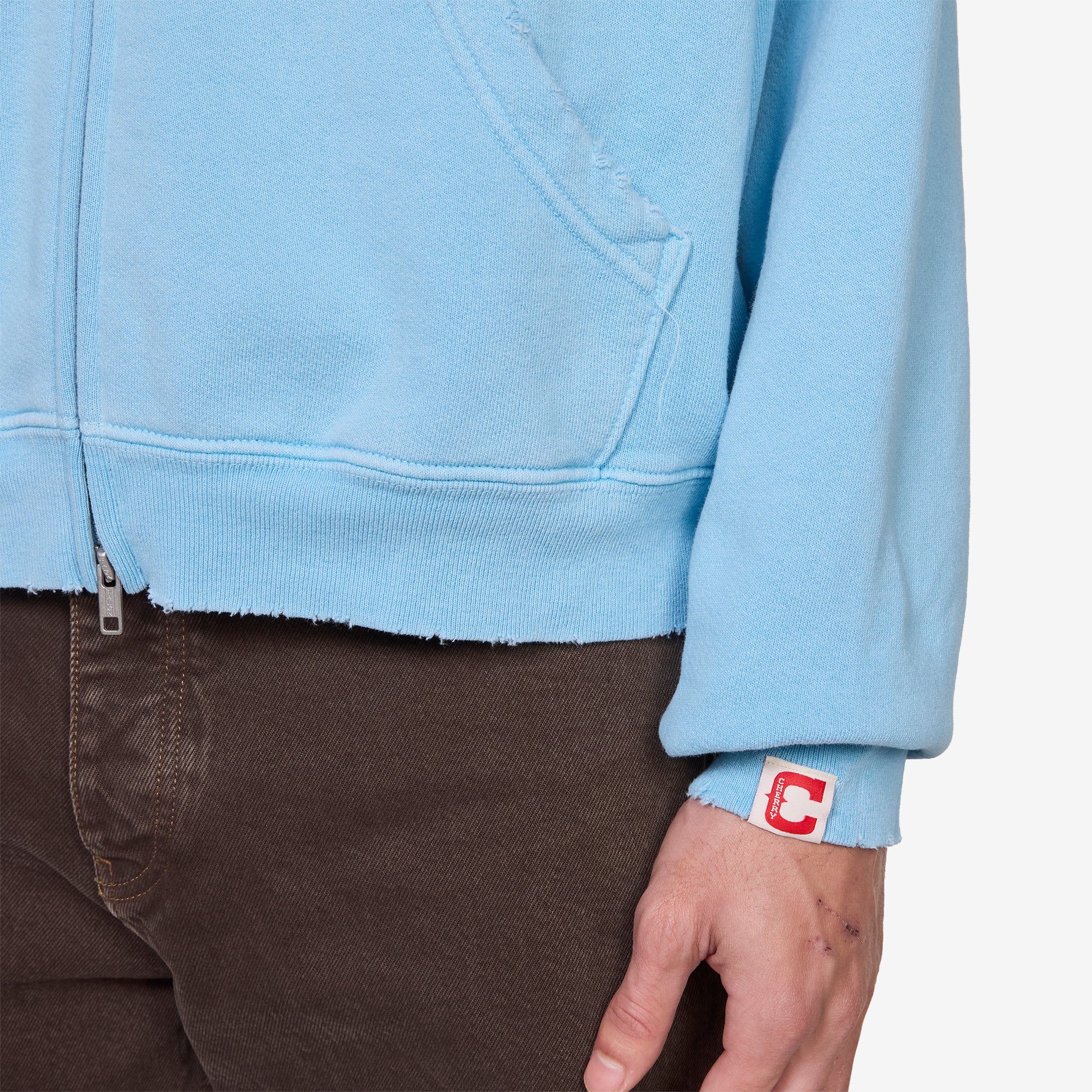 Distressed Zip Up Hoodie Sky Blue - Image 2