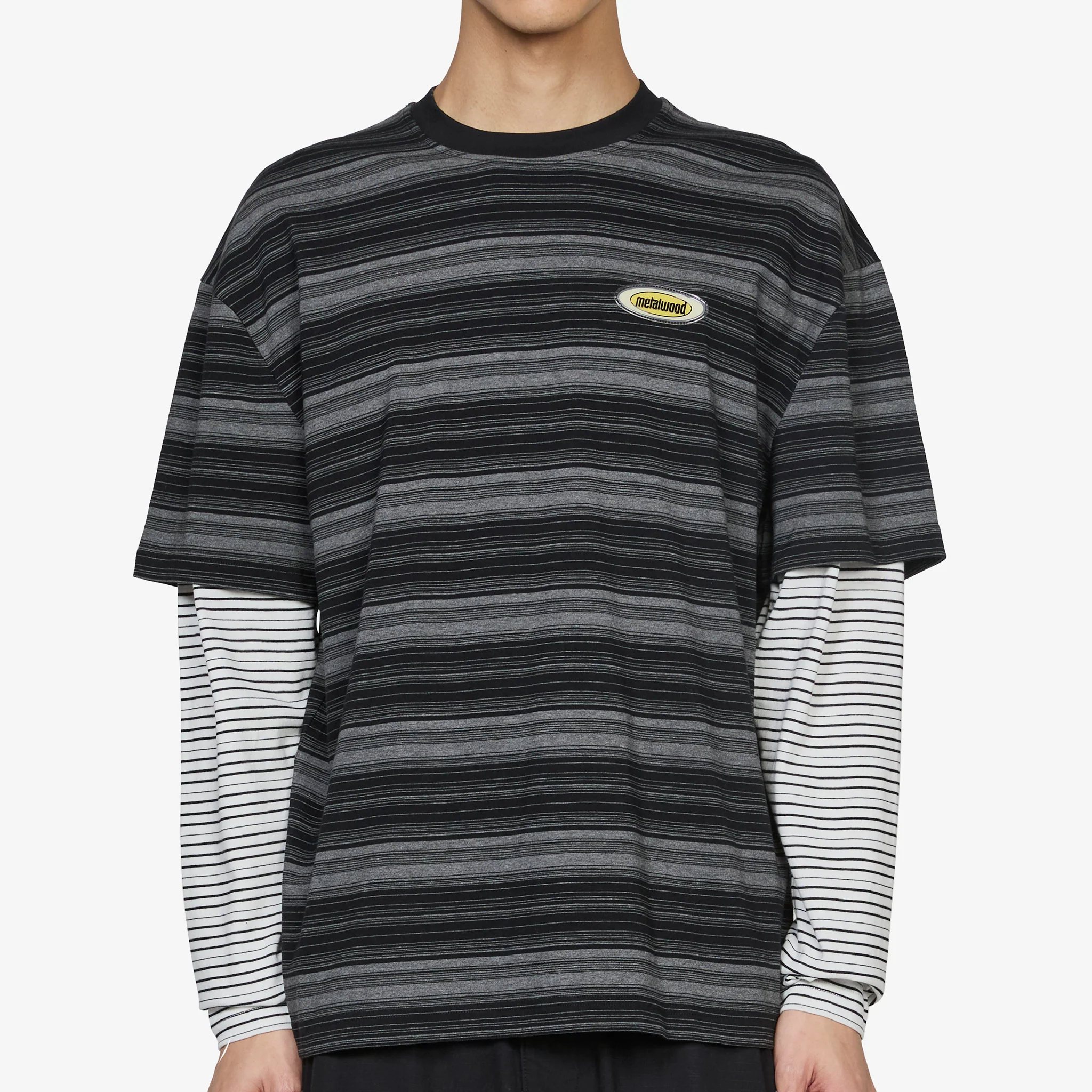 Double Layer Striped T-Shirt Black - Image 4