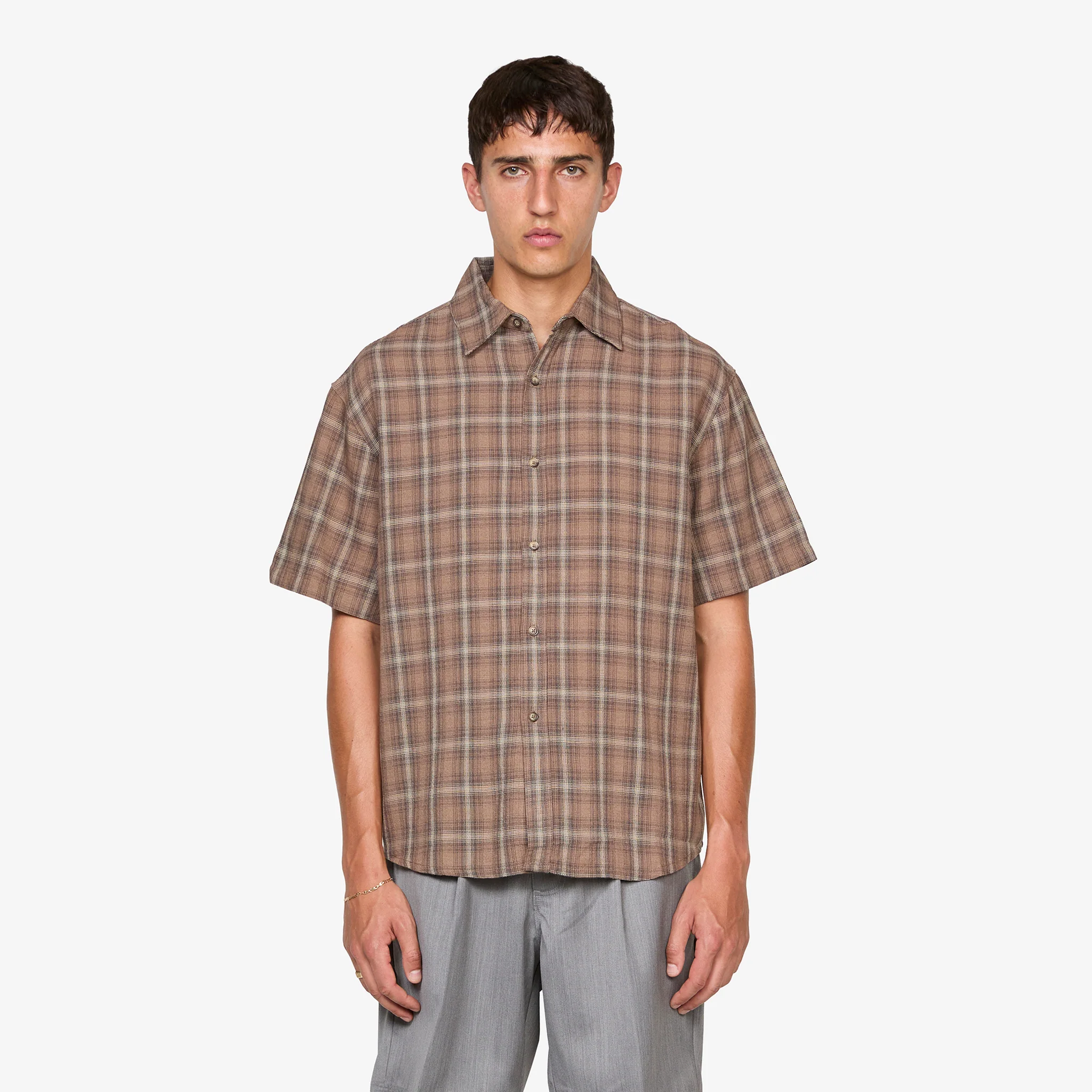 Drop Short Sleeve Shirt Brown Check