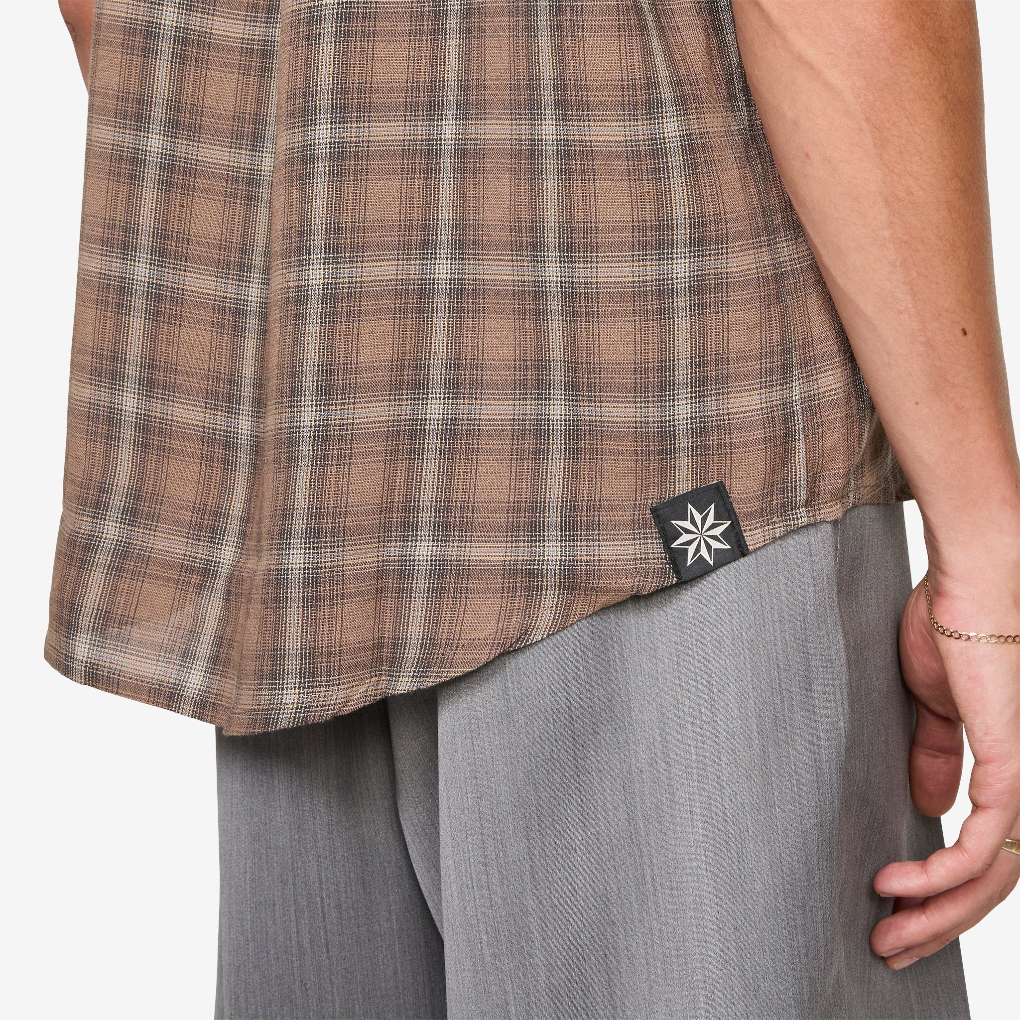 Drop Short Sleeve Shirt Brown Check - Image 2