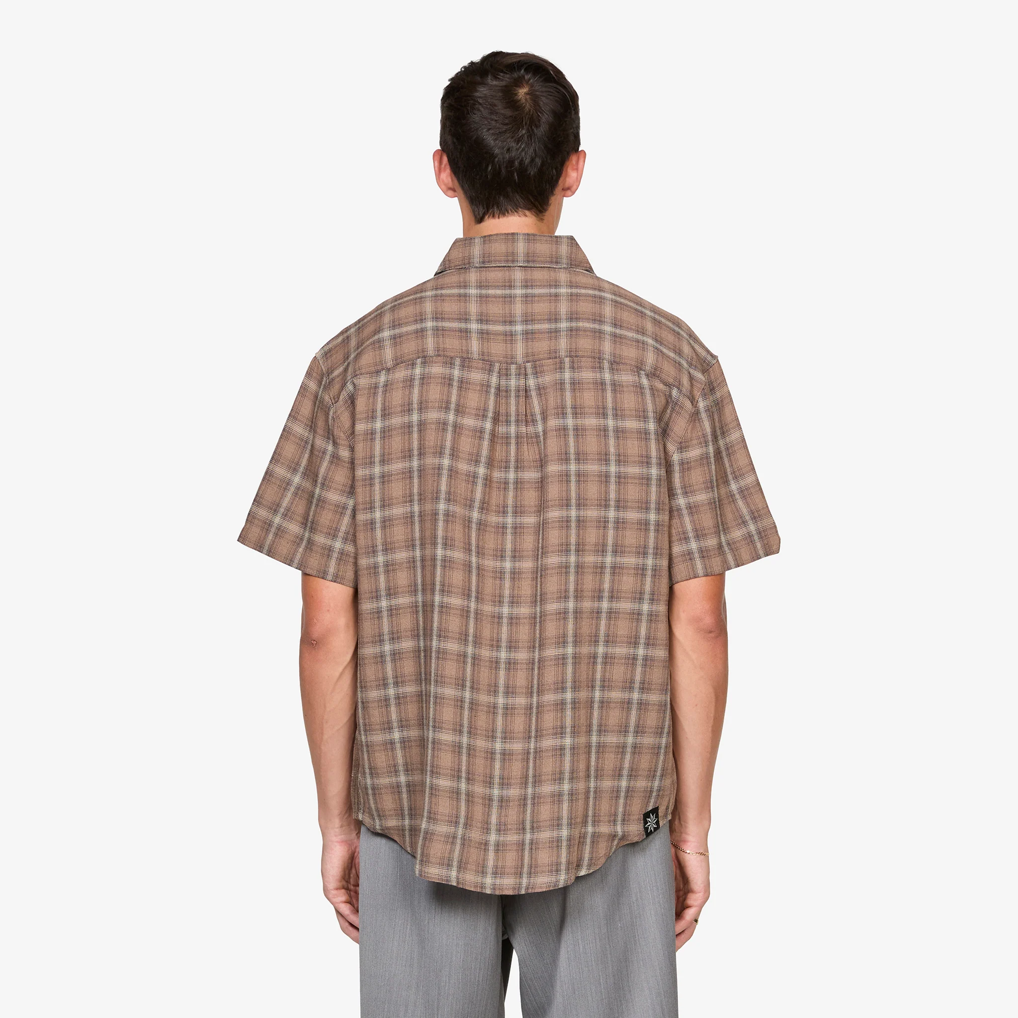 Drop Short Sleeve Shirt Brown Check - Image 3