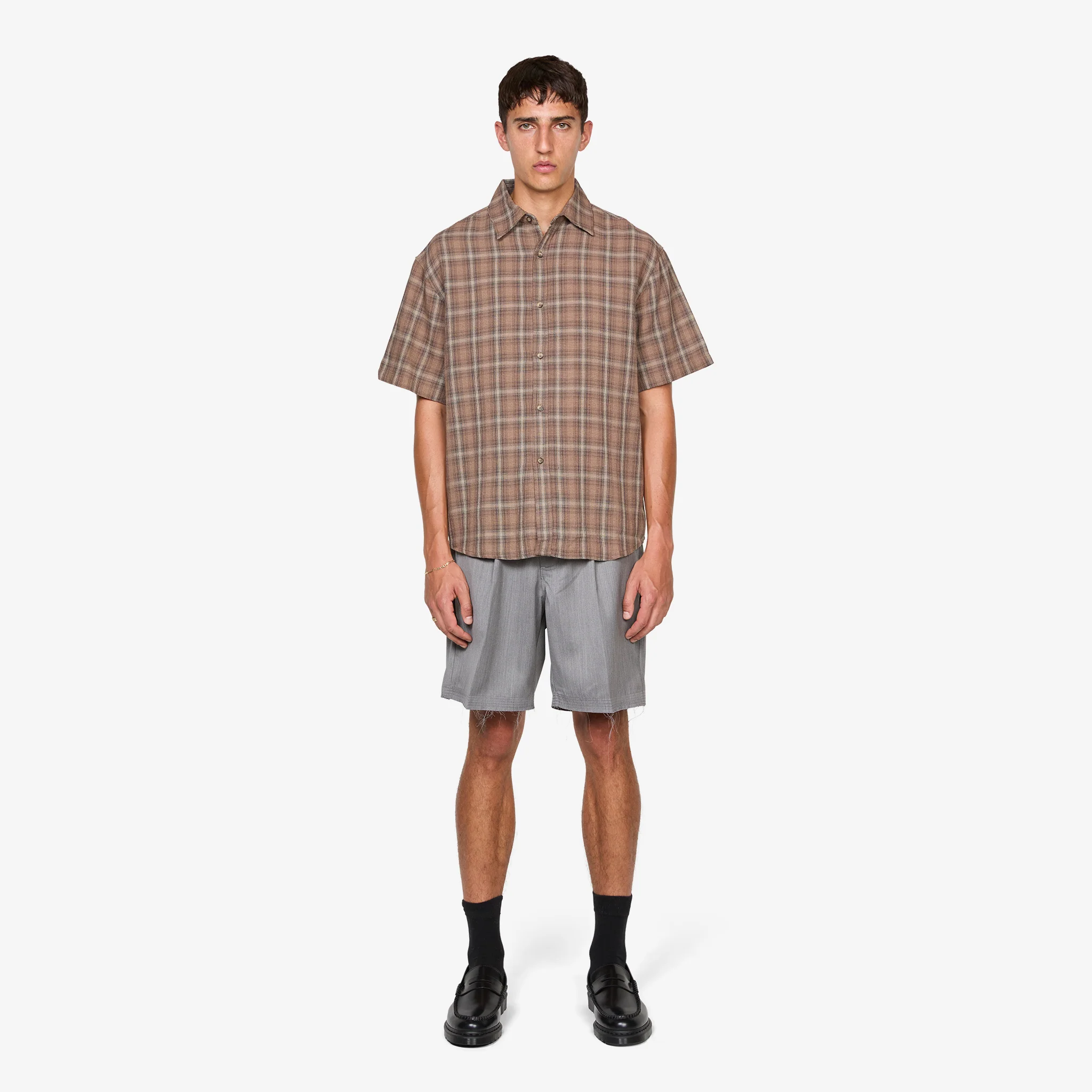 Drop Short Sleeve Shirt Brown Check - Image 5
