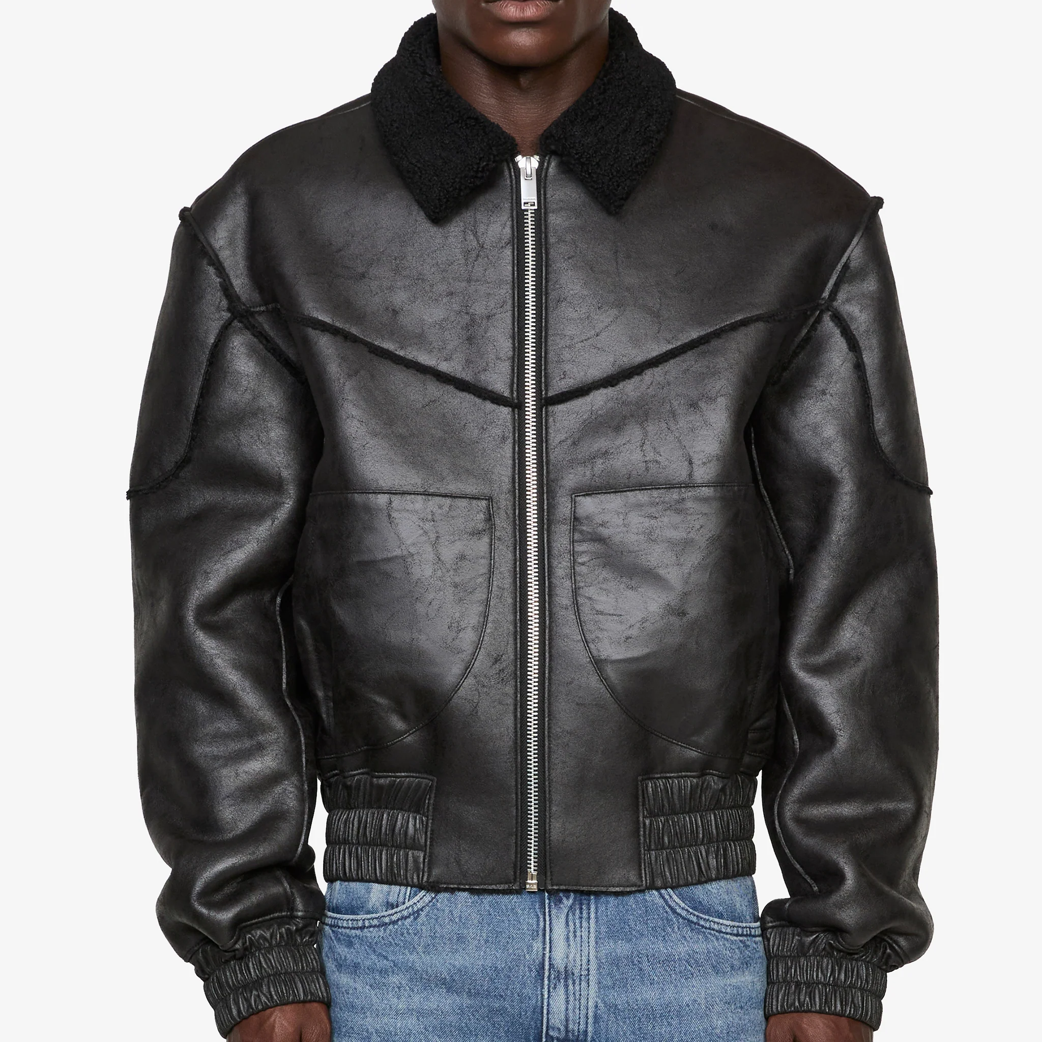 Faux Shearling Boxy Jacket Black - Image 5