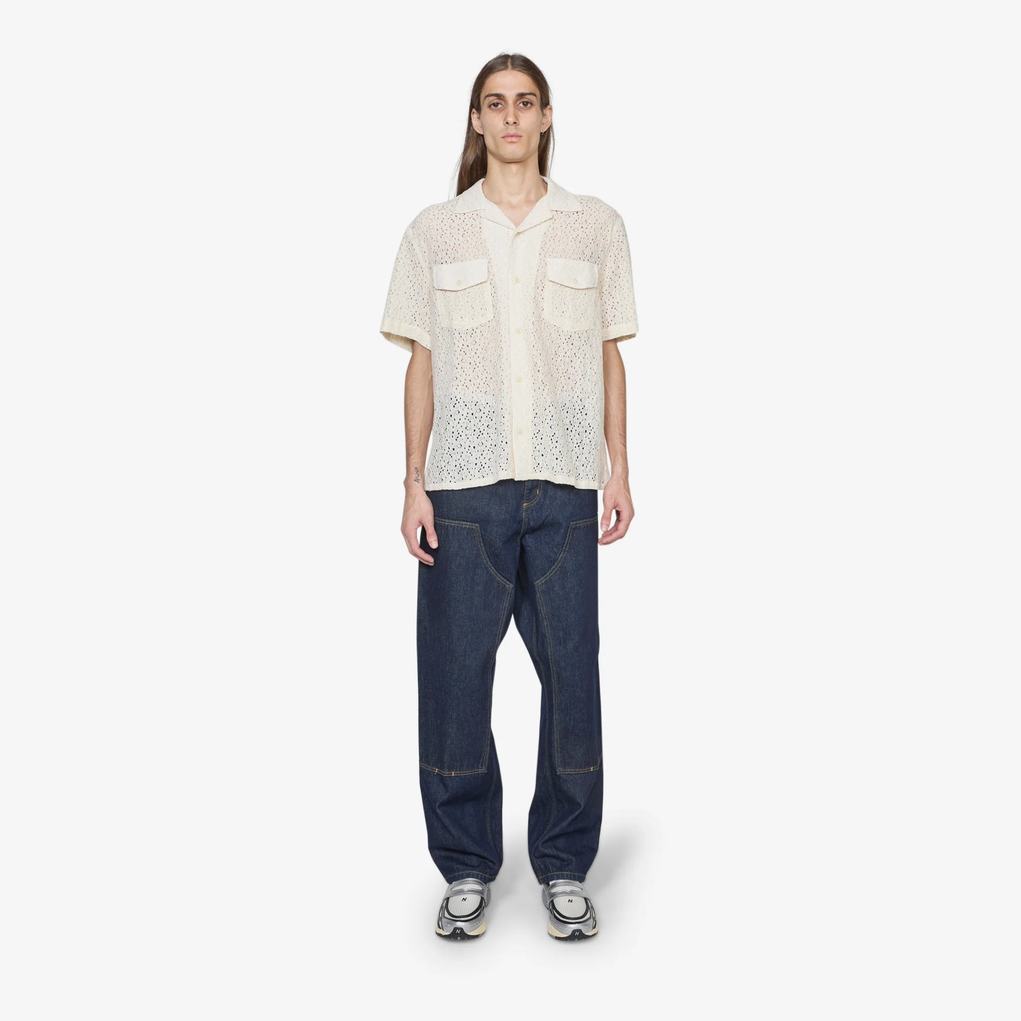 Floral Lace Short Sleeve Camp Shirt Natural - Image 3