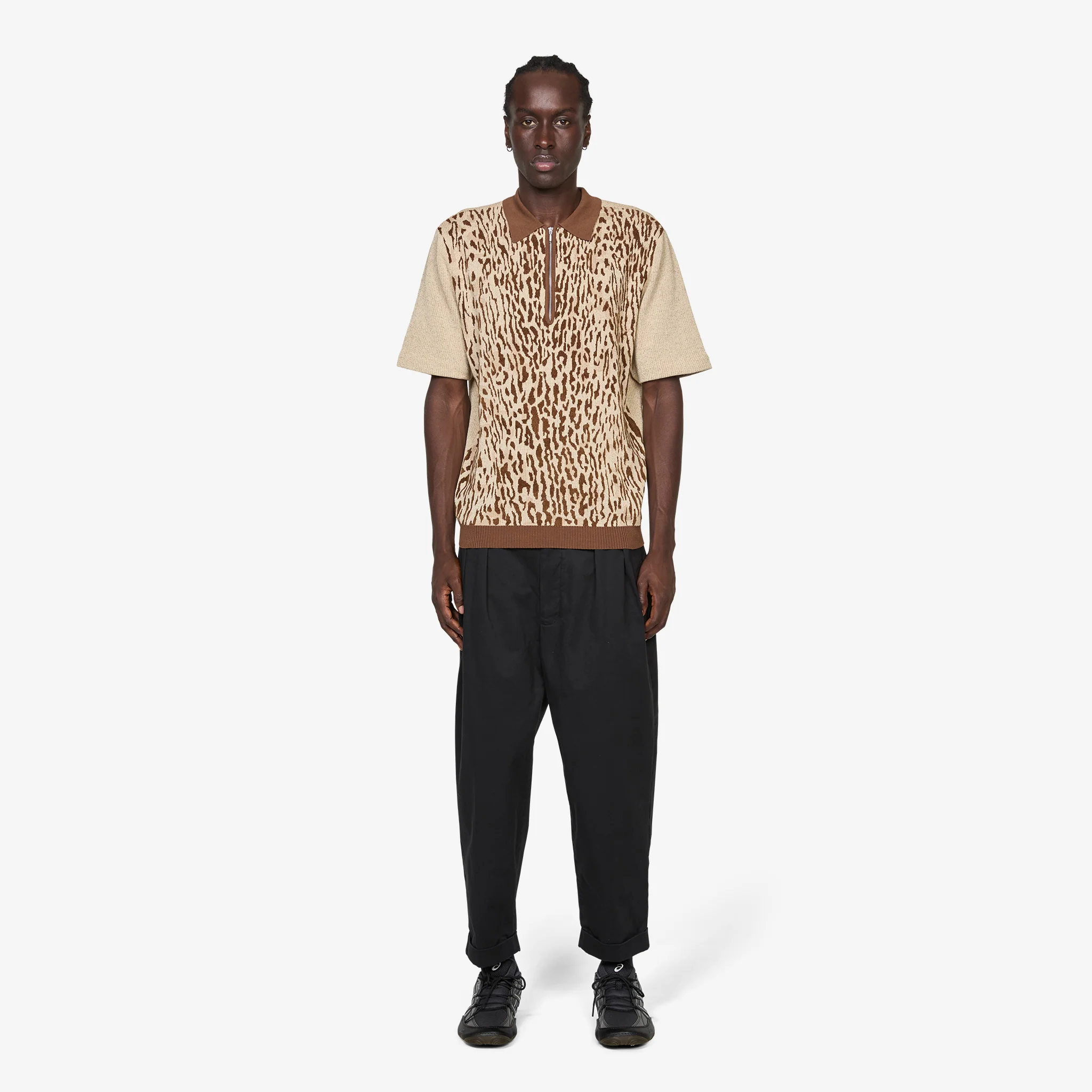 Half Zip Knit Polo Animal Jacquard Giraffe - Image 4