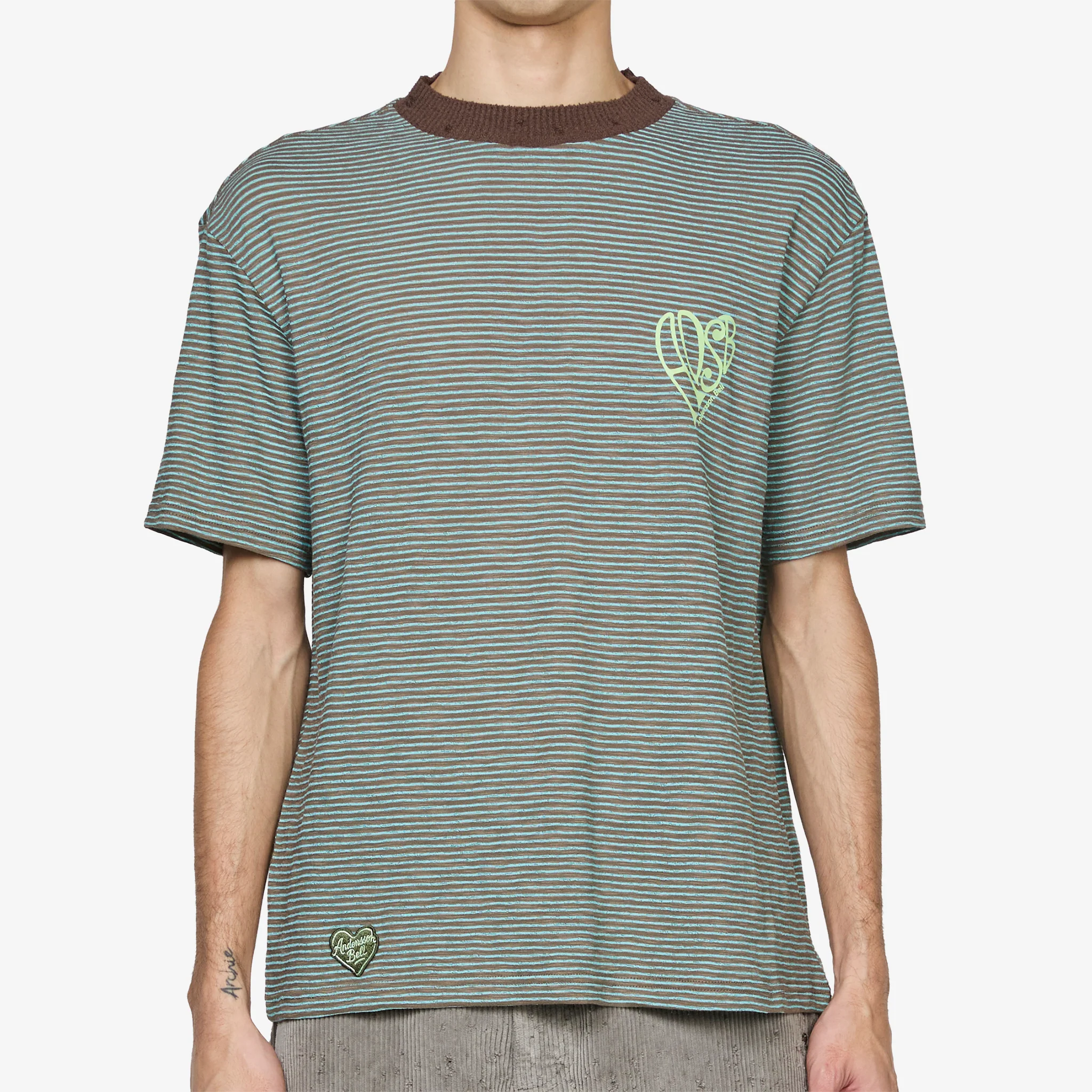 Heart Logo Stripe T-Shirt Mint | Chocolate - Image 4