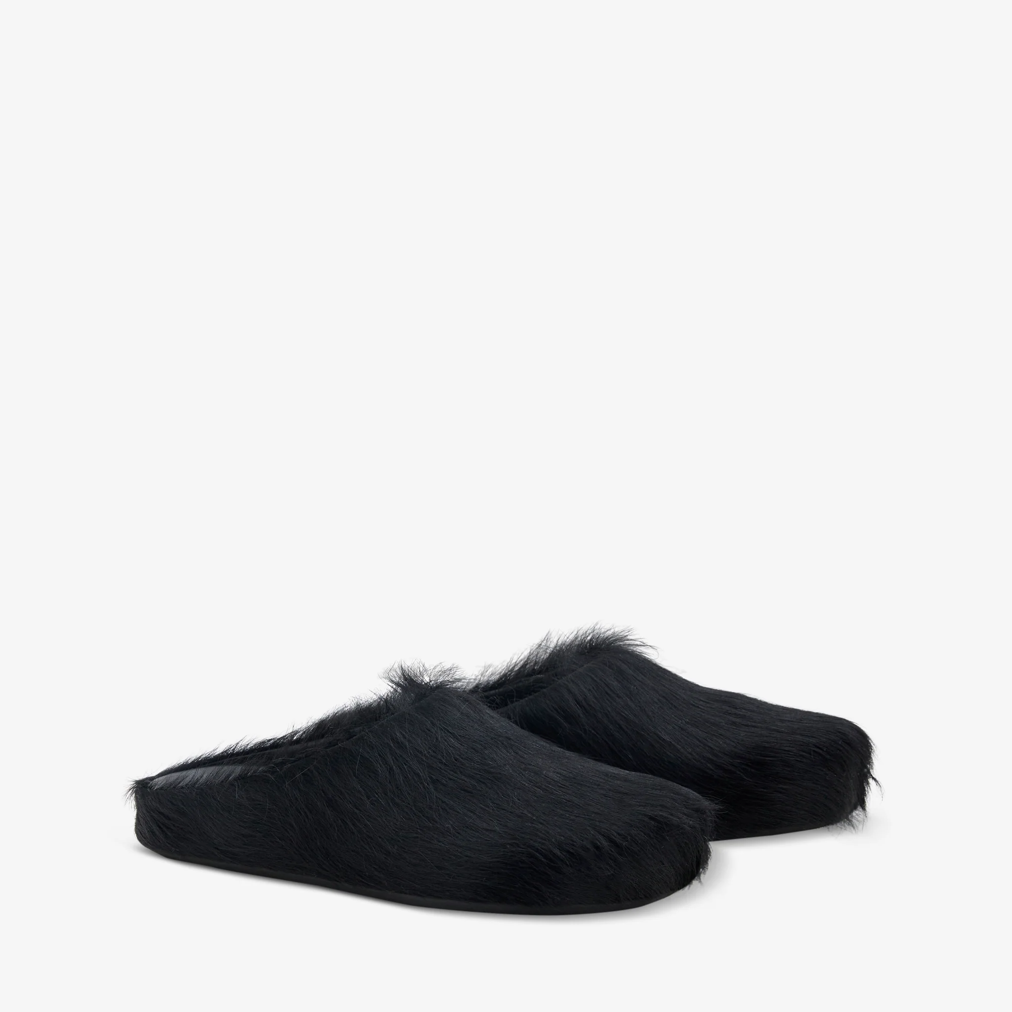 Long Hair Calfskin Fussbett Sabot Black