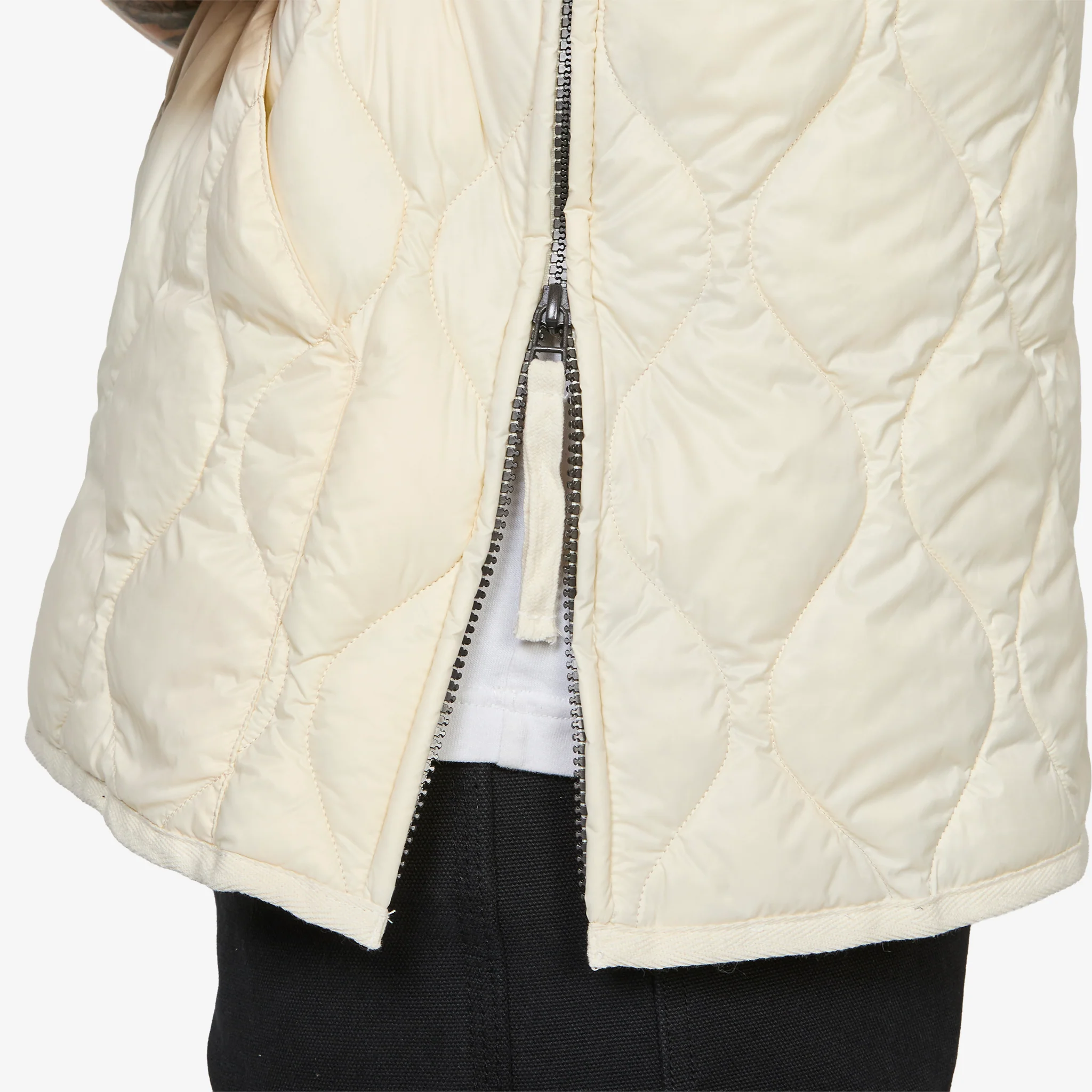 Military W-Zip V-Neck Soft Shell Down Vest Off White - Image 3