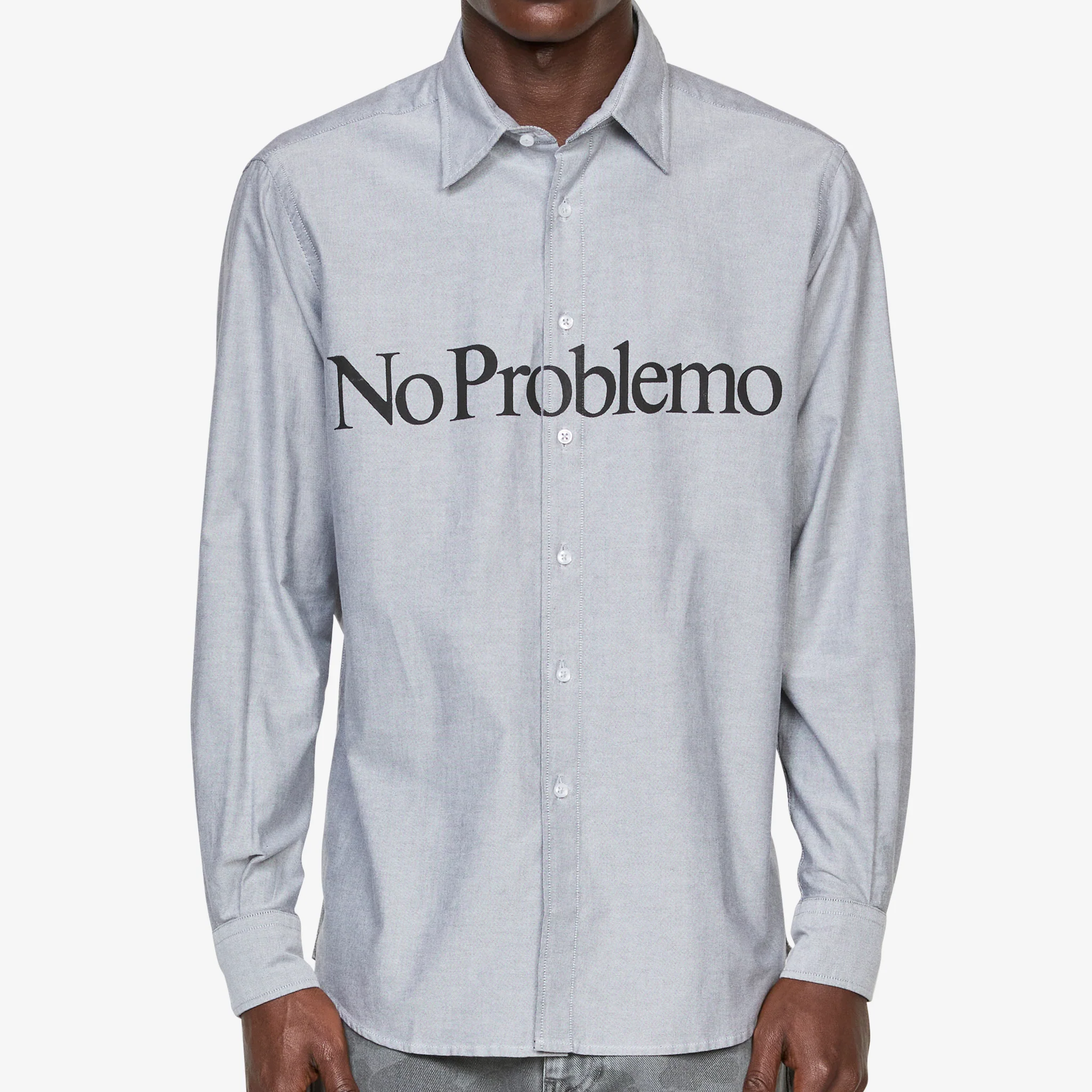 No Problemo Longsleeve Oxford Shirt Charcoal - Image 5