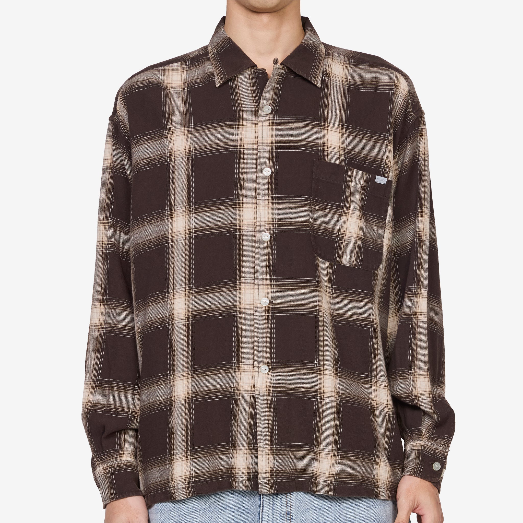 Ombre Bleached Long Sleeve Shirt Brown - Image 4