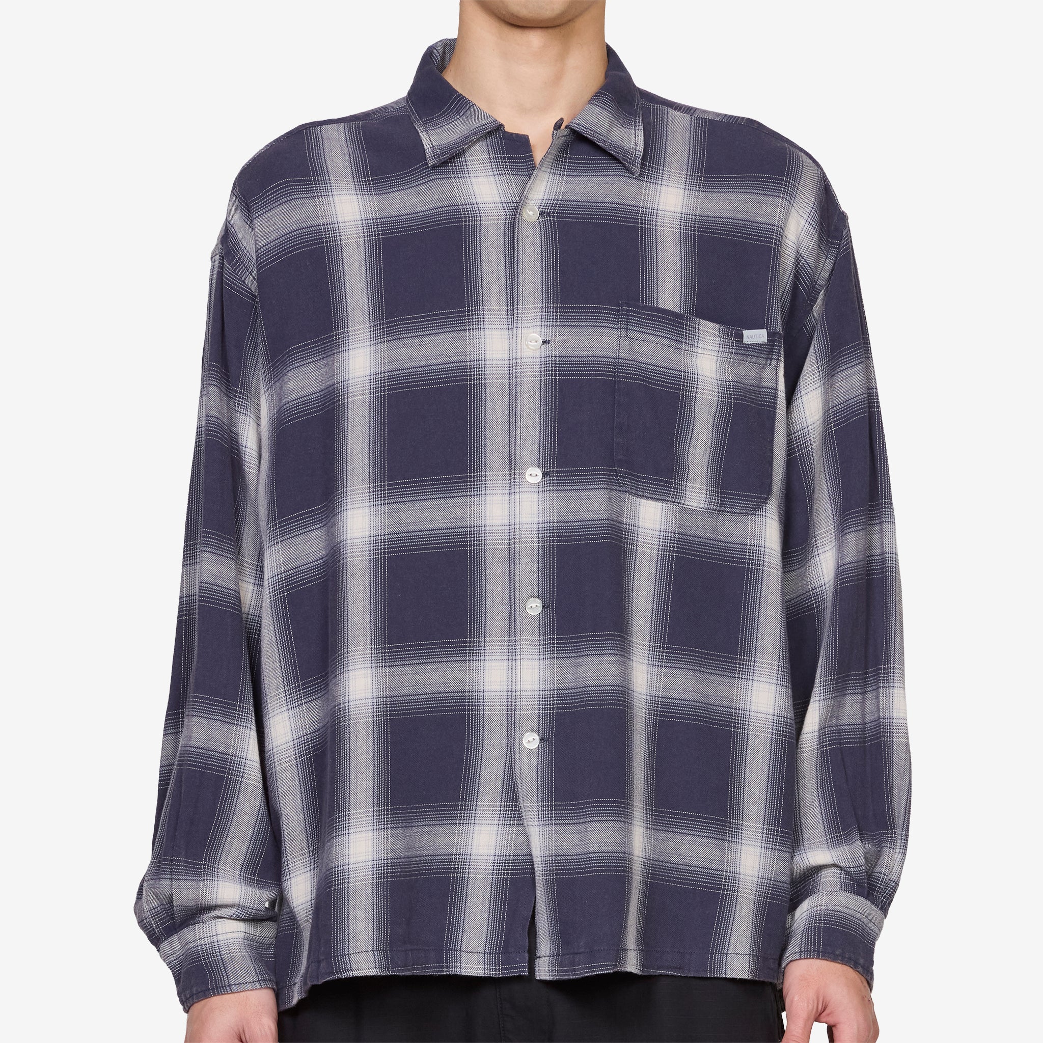 Ombre Bleached Long Sleeve Shirt Navy - Image 4