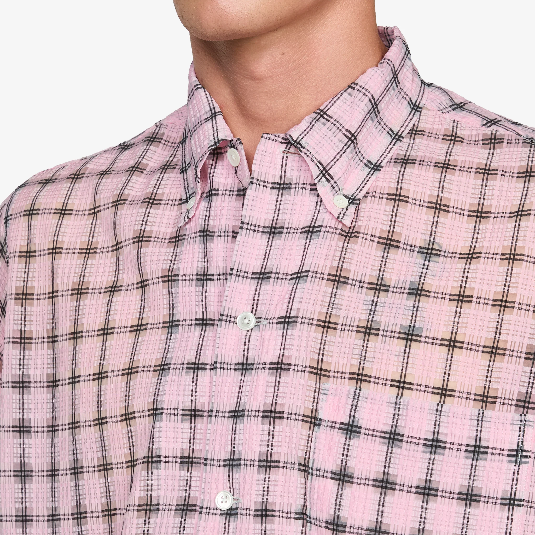 Open B.D. Shirt Nylon Airy Plaid Pink - Image 2