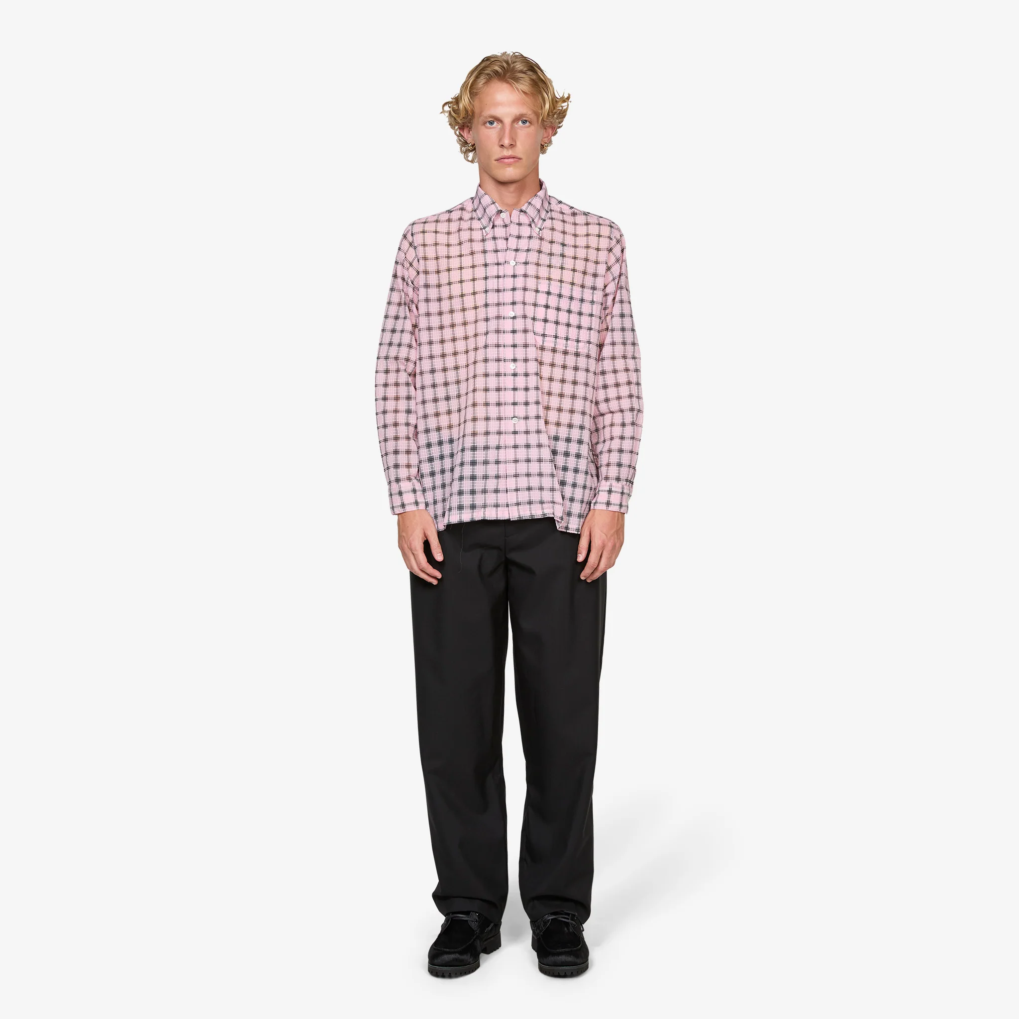 Open B.D. Shirt Nylon Airy Plaid Pink - Image 4