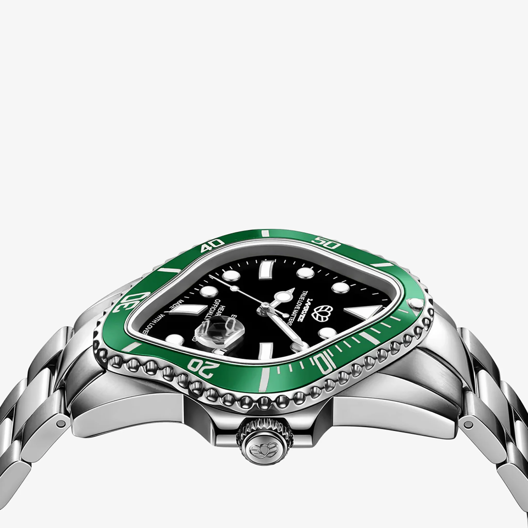 PEA001 Silver Precision Steel | Green Bezel | Black Dial 40mm - Image 4