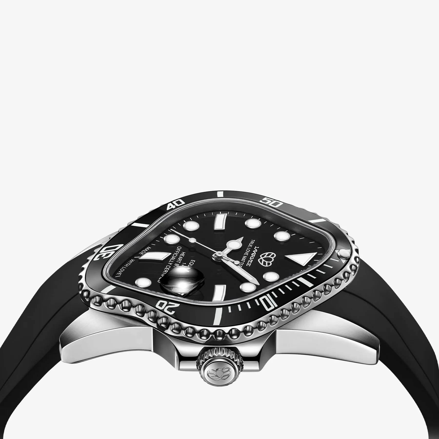 PEA001RS Silver Precision Steel | Black Bezel | Black Dial | Black FKM Rubber Belt 40mm - Image 2
