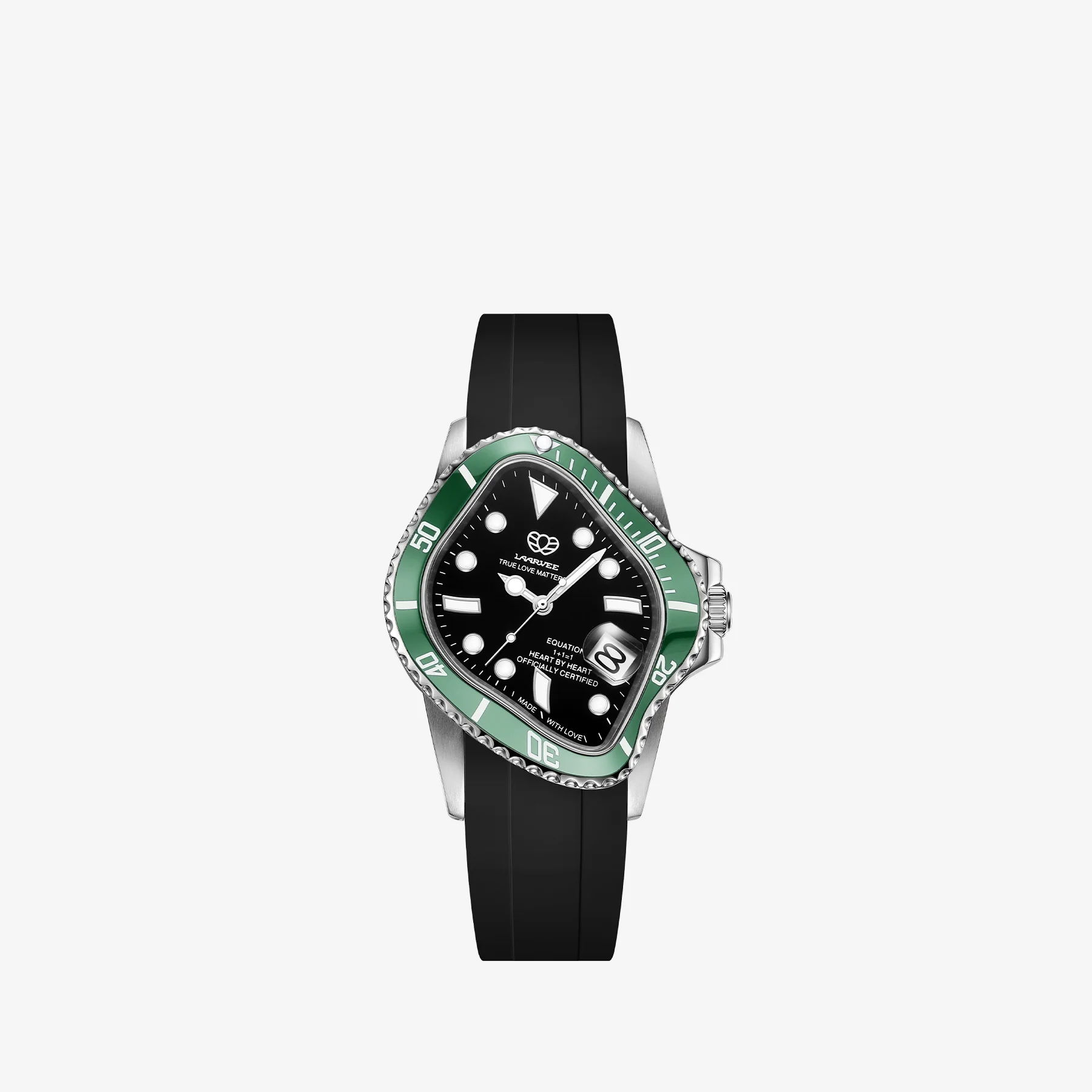 PEA001RS Silver Precision Steel | Green Bezel | Black Dial | Black FKM Rubber Belt 40mm