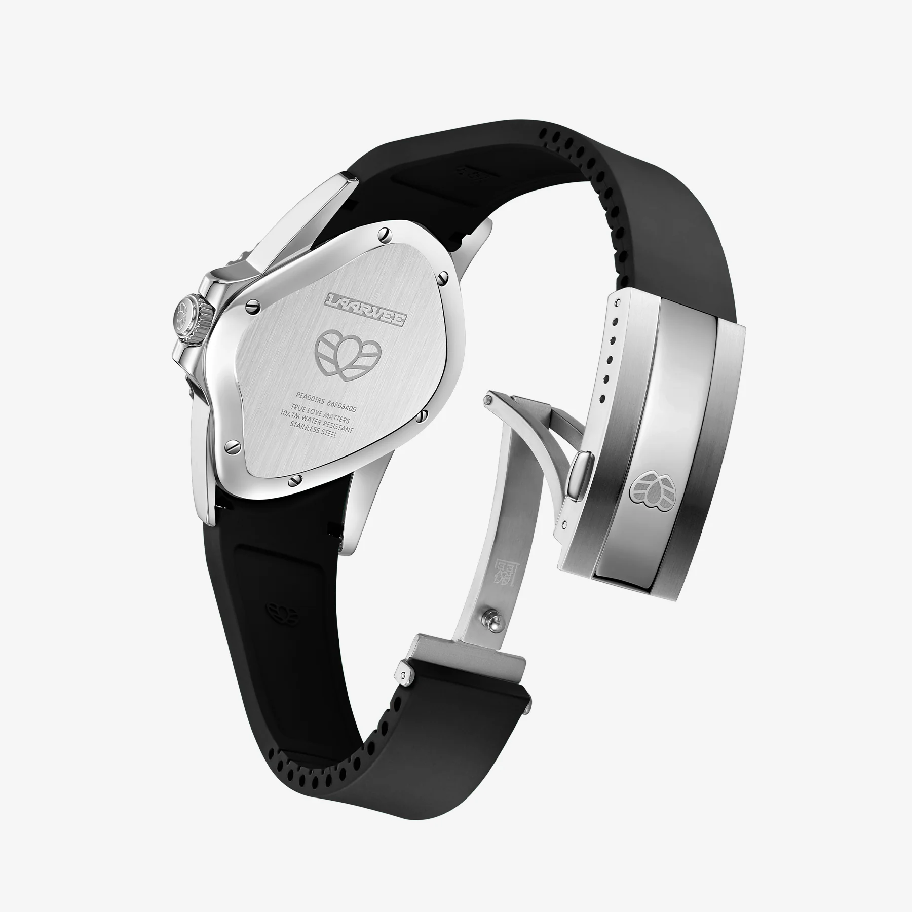 PEA001RS Silver Precision Steel | Green Bezel | Black Dial | Black FKM Rubber Belt 40mm - Image 4