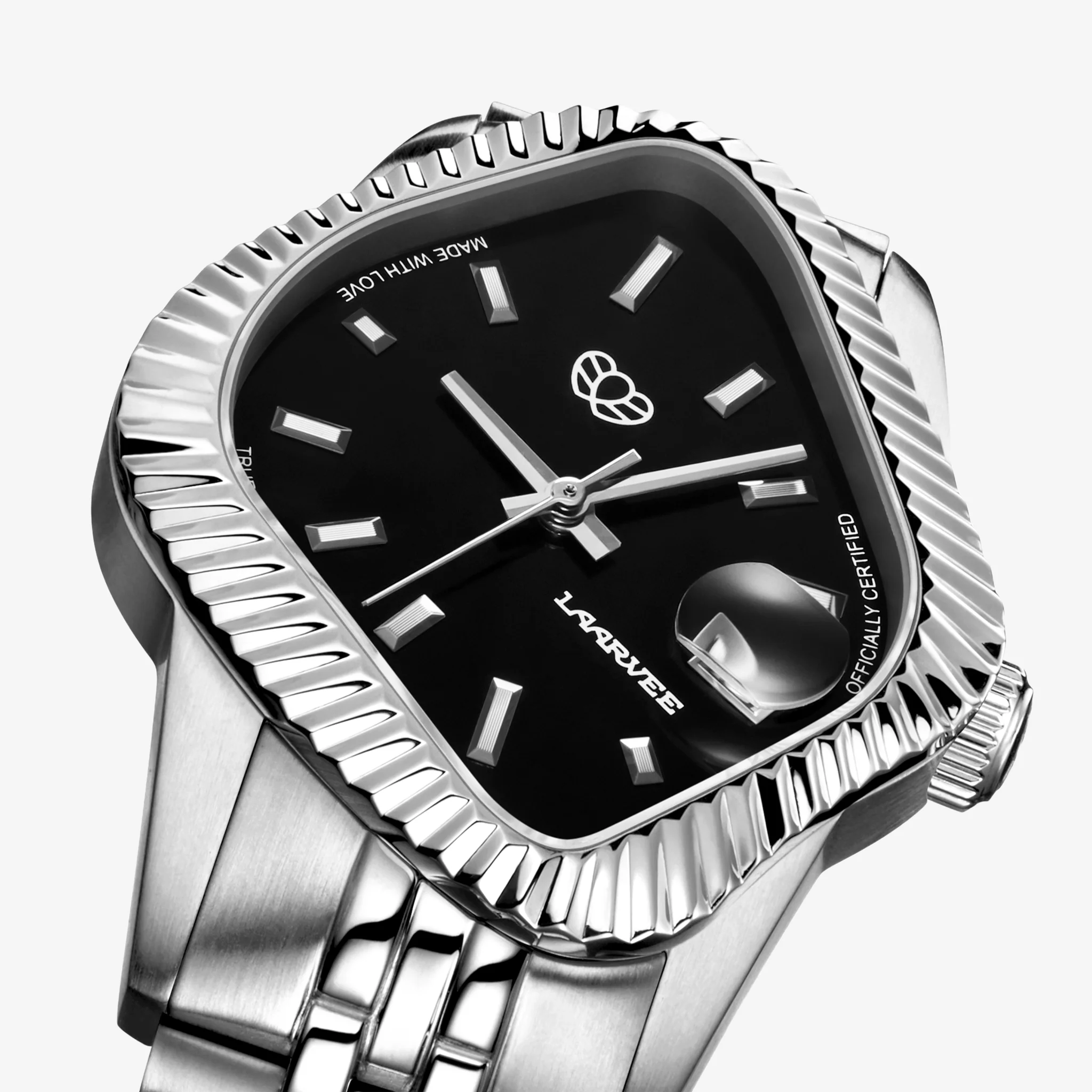 PEA003 Silver Precision Steel | Fluted Bezel | Black Dial 38mm - Image 2