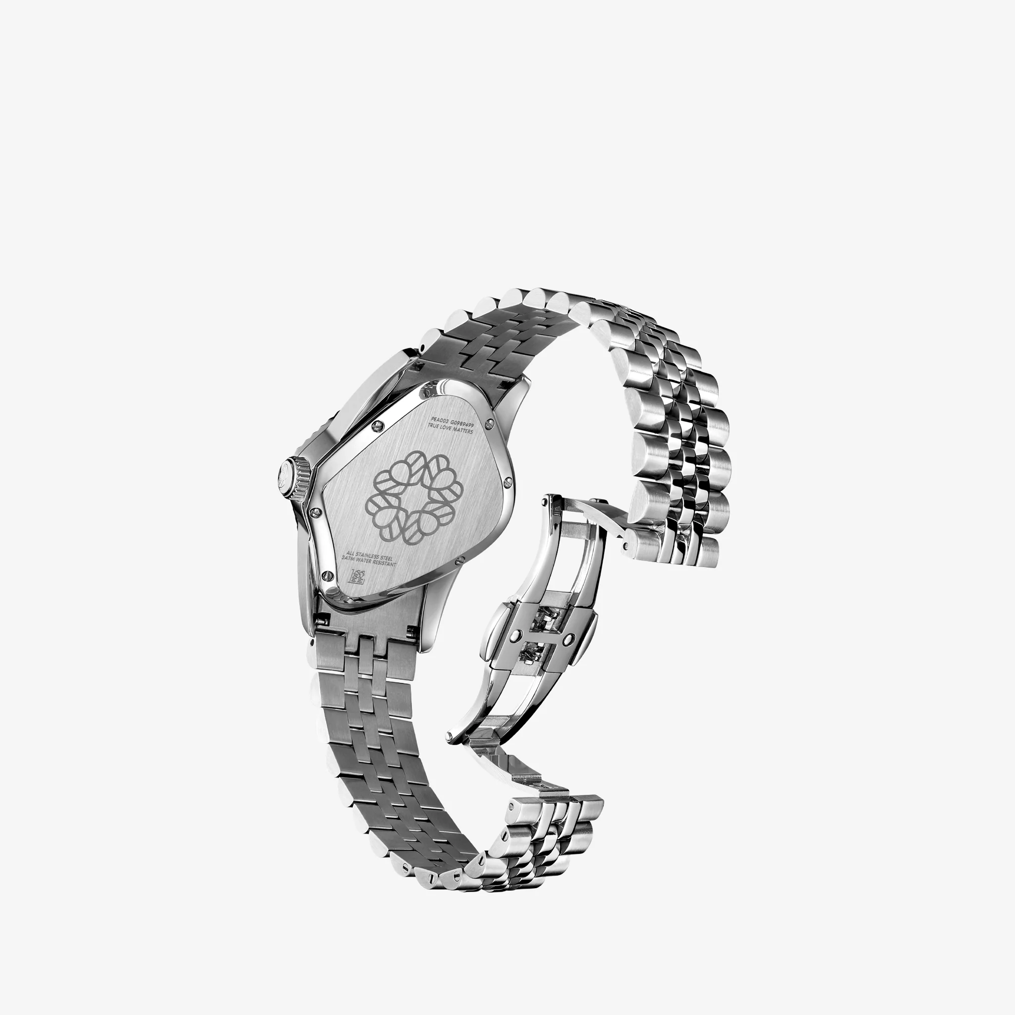 PEA003 Silver Precision Steel | Fluted Bezel | Black Mother-Of-Pearl Dial 38mm - Image 3