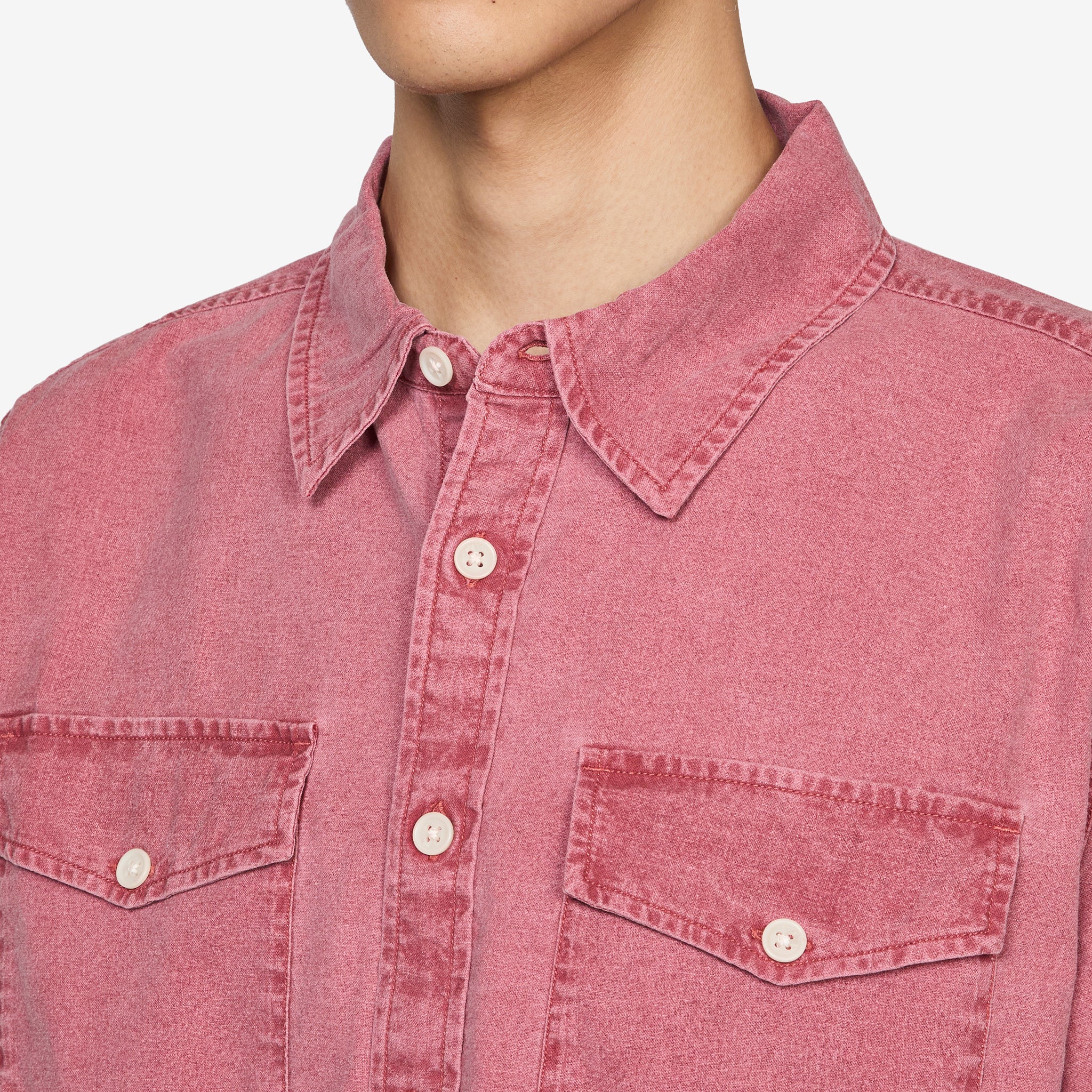 Pigment Dyed Canvas Longsleeve Shirt Red - Image 2