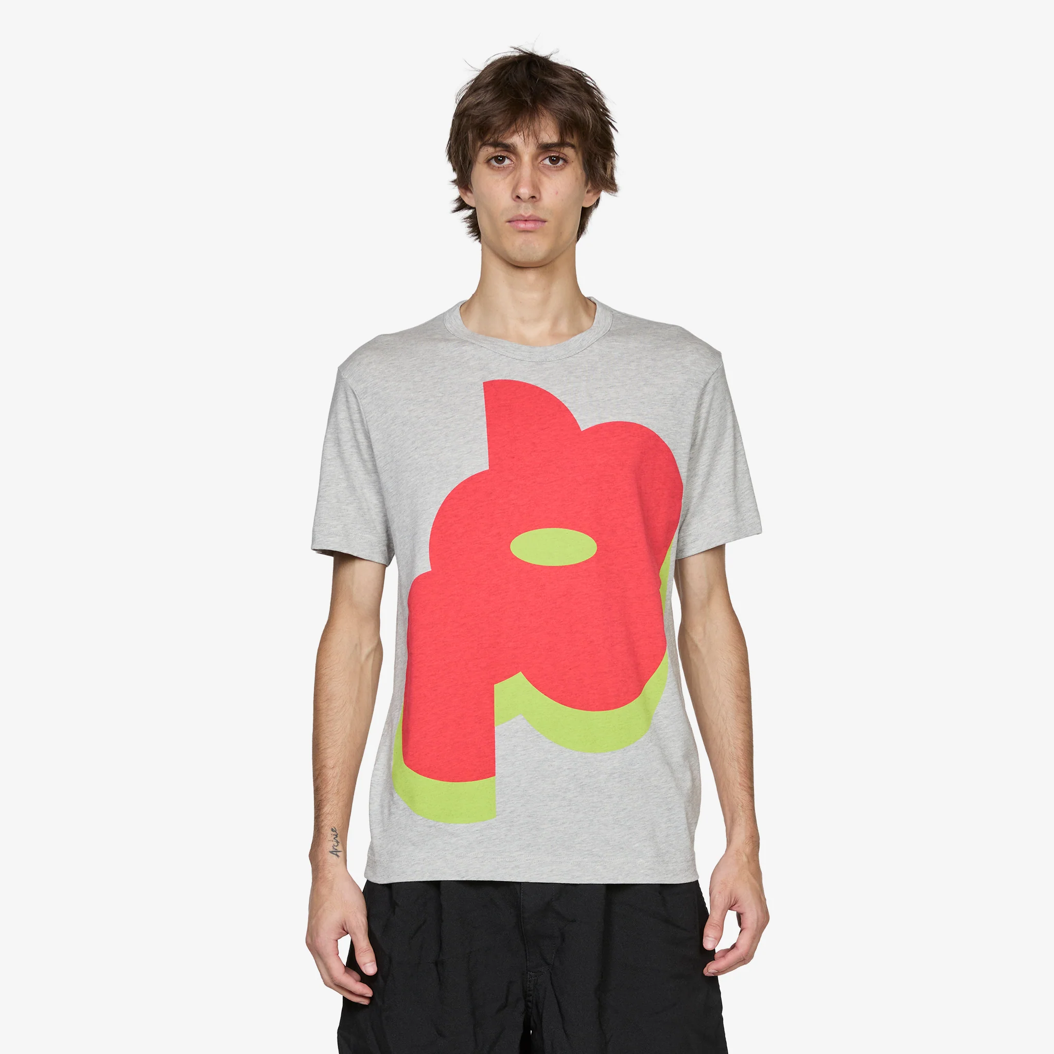 Printed Cotton Jersey T-Shirt Top Grey