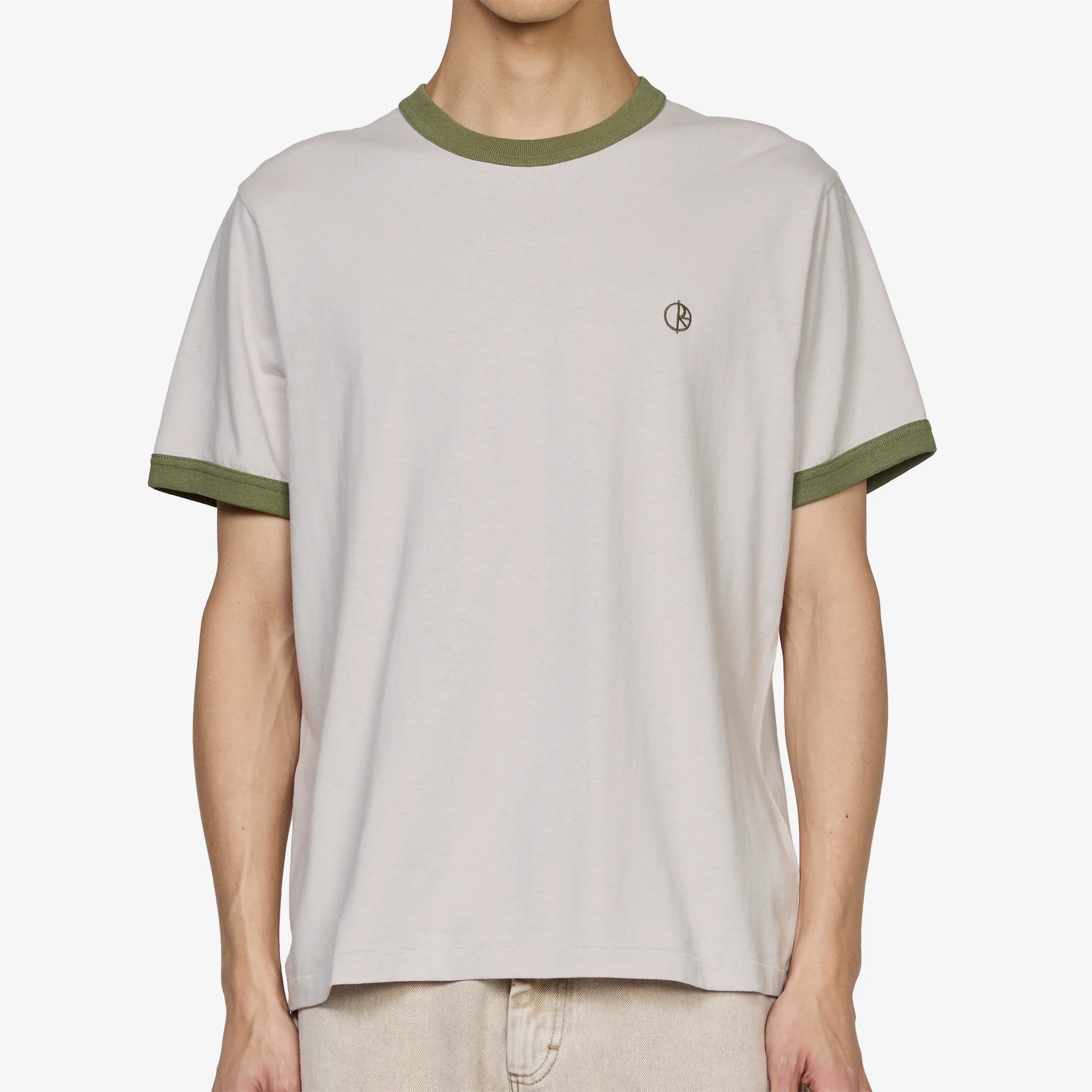 Ringer T-Shirt Pale Taupe | Army Green - Image 3