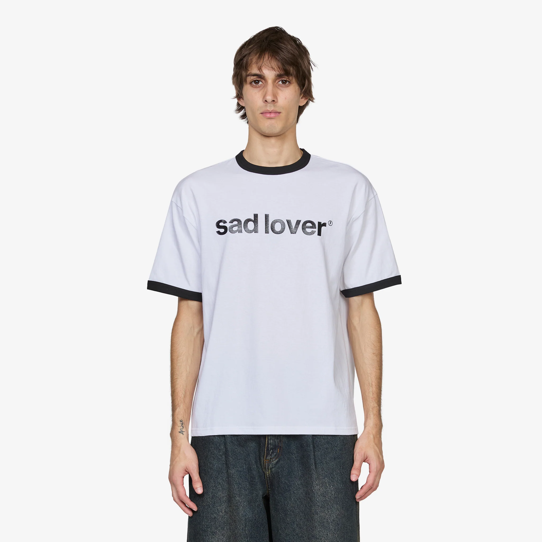 Sad Lover Ringer T-Shirt White | Black