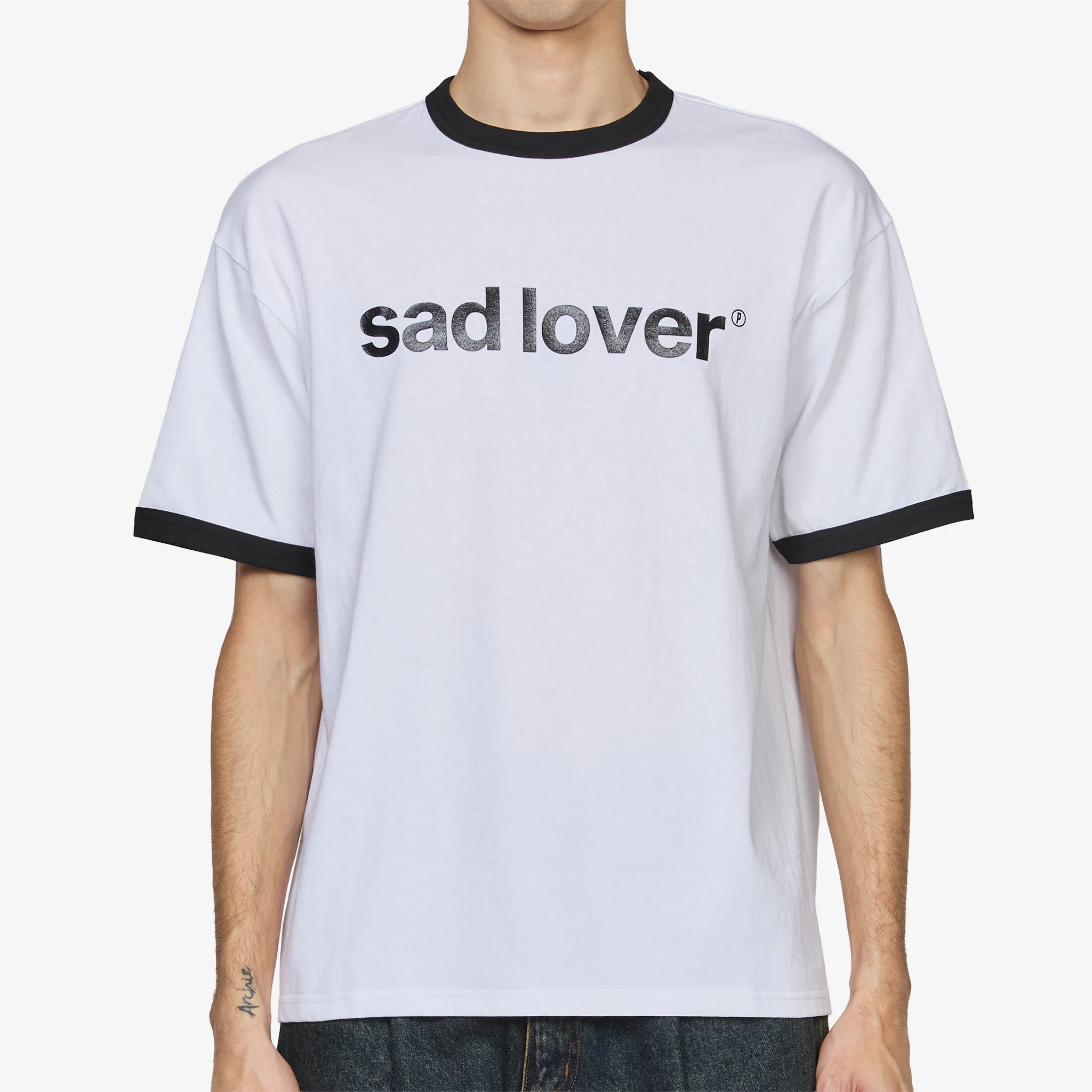 Sad Lover Ringer T-Shirt White | Black - Image 3