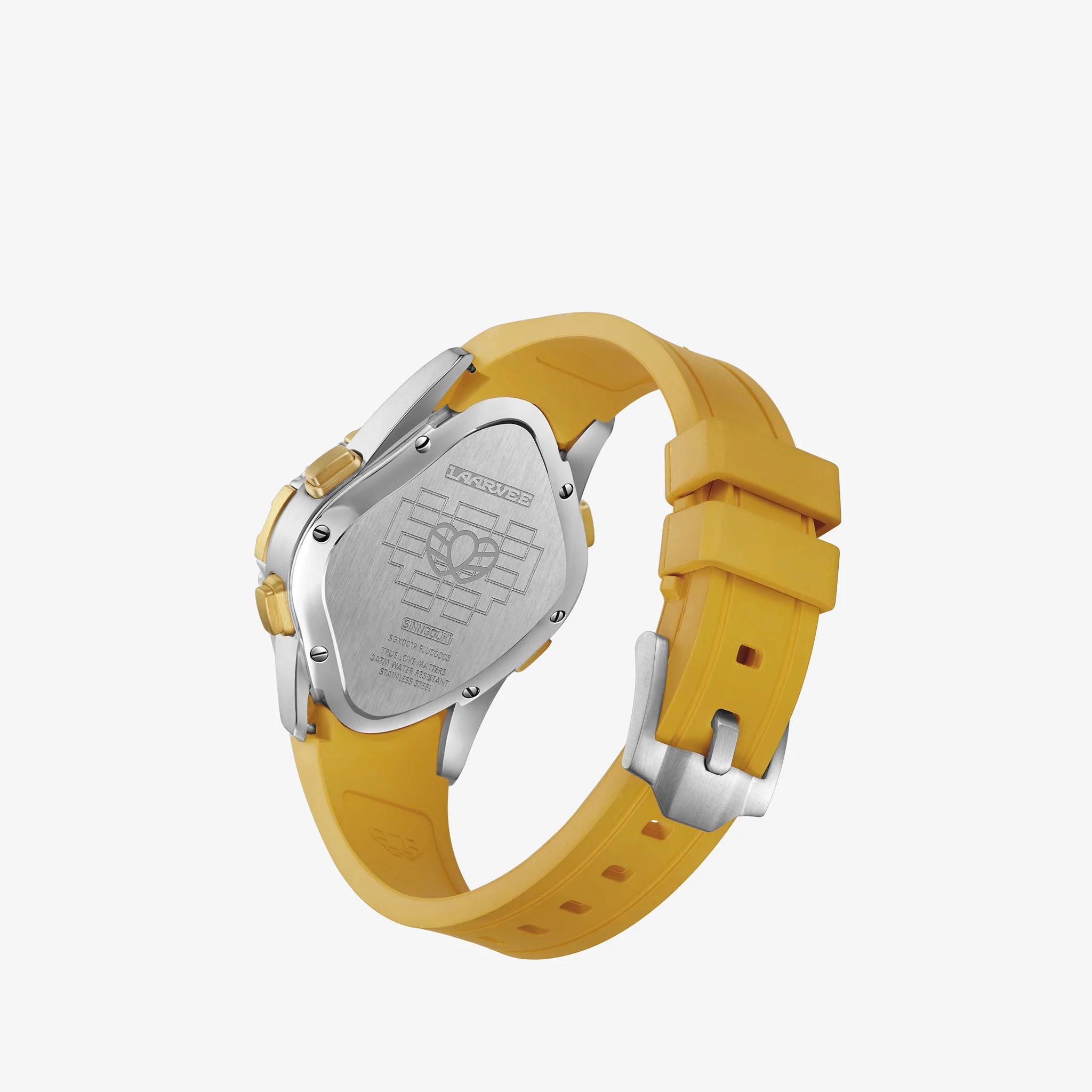 SINNGOUKI SGK001R Silver & Golden Precision Steel | Yellow Rubber | Brushed Golden Bezel | Golden Dial 41mm - Image 3