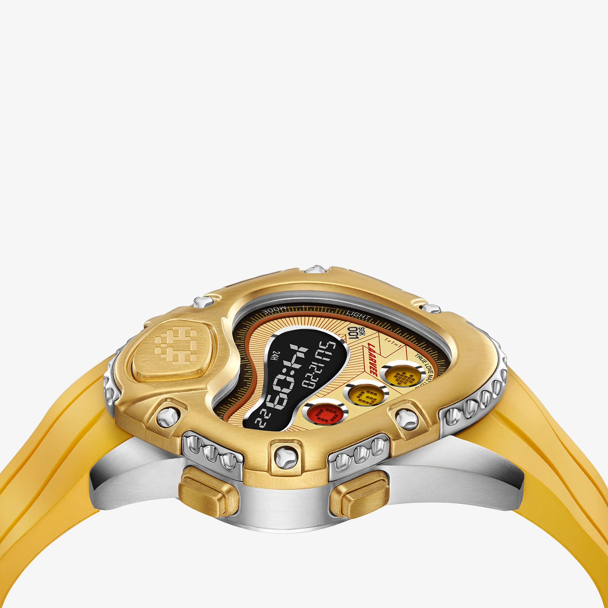 SINNGOUKI SGK001R Silver & Golden Precision Steel | Yellow Rubber | Brushed Golden Bezel | Golden Dial 41mm - Image 4