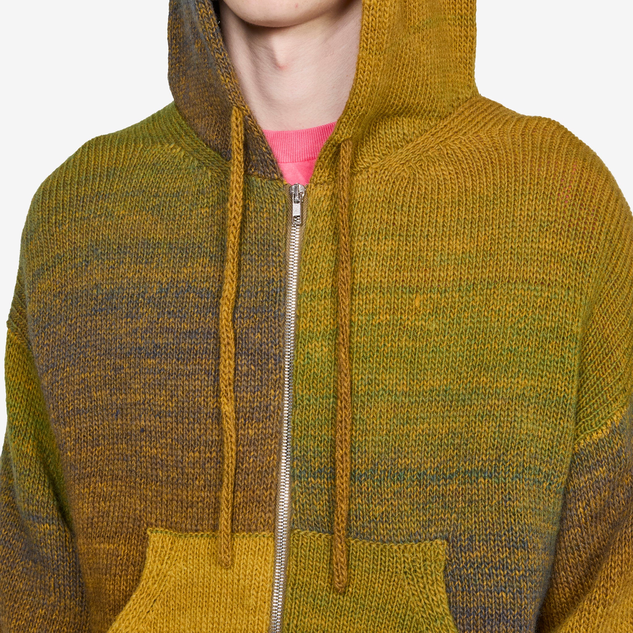Space Dye Temple Knit Zip Thru Hoodie Green - Image 4