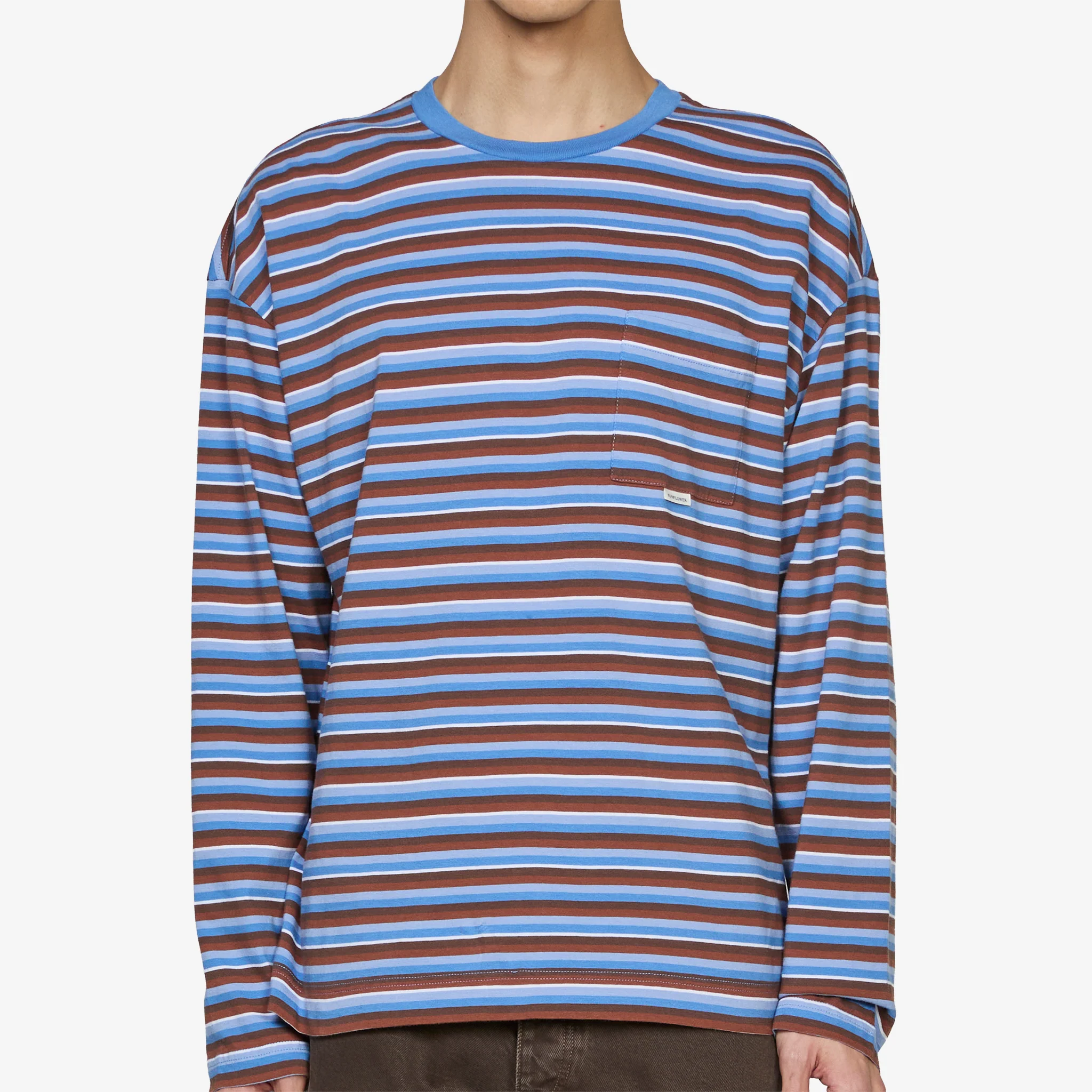 Stripe Longsleeve Pocket T-Shirt 210 Blue - Image 3