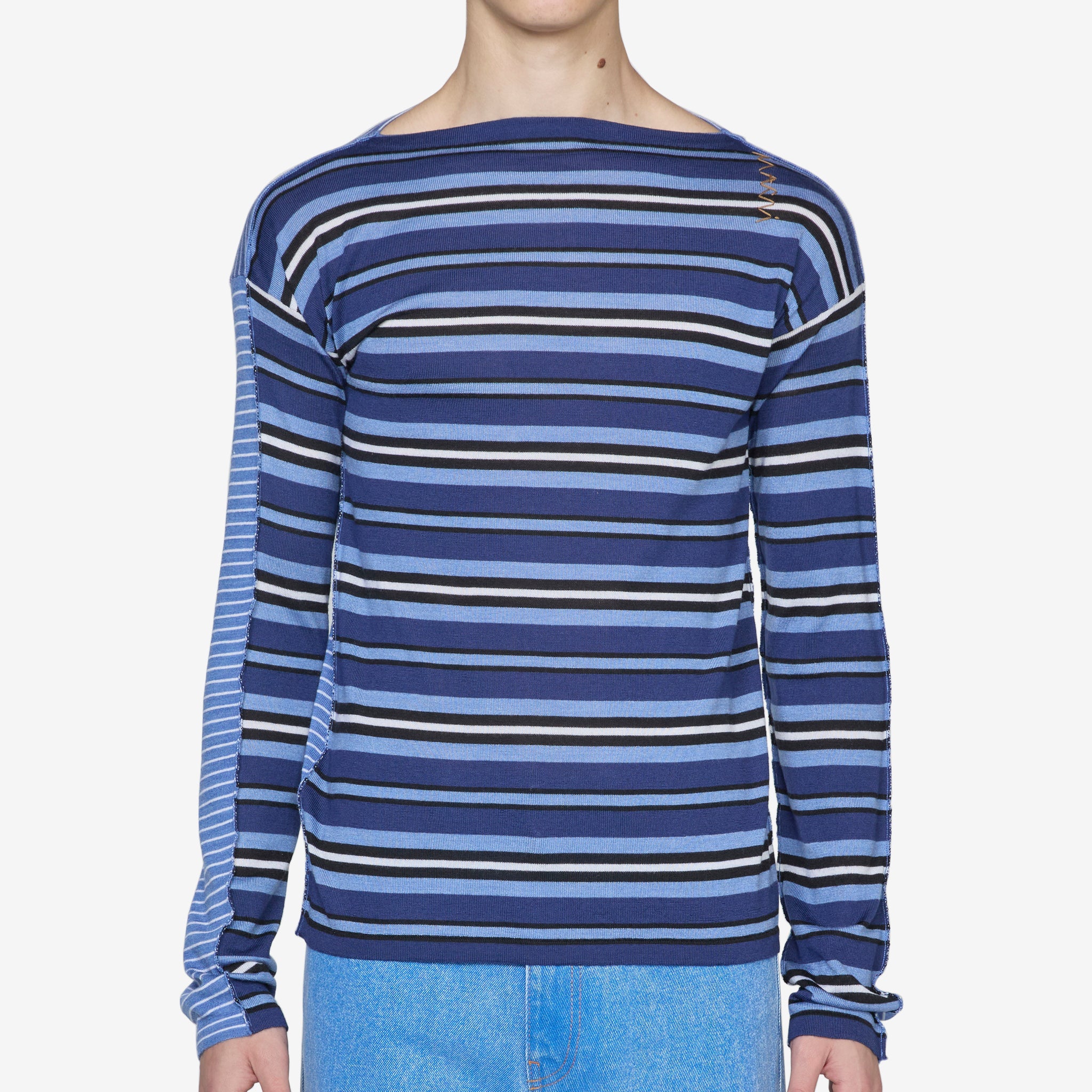 Striped Boat Neck Sweater Ink - Image 7