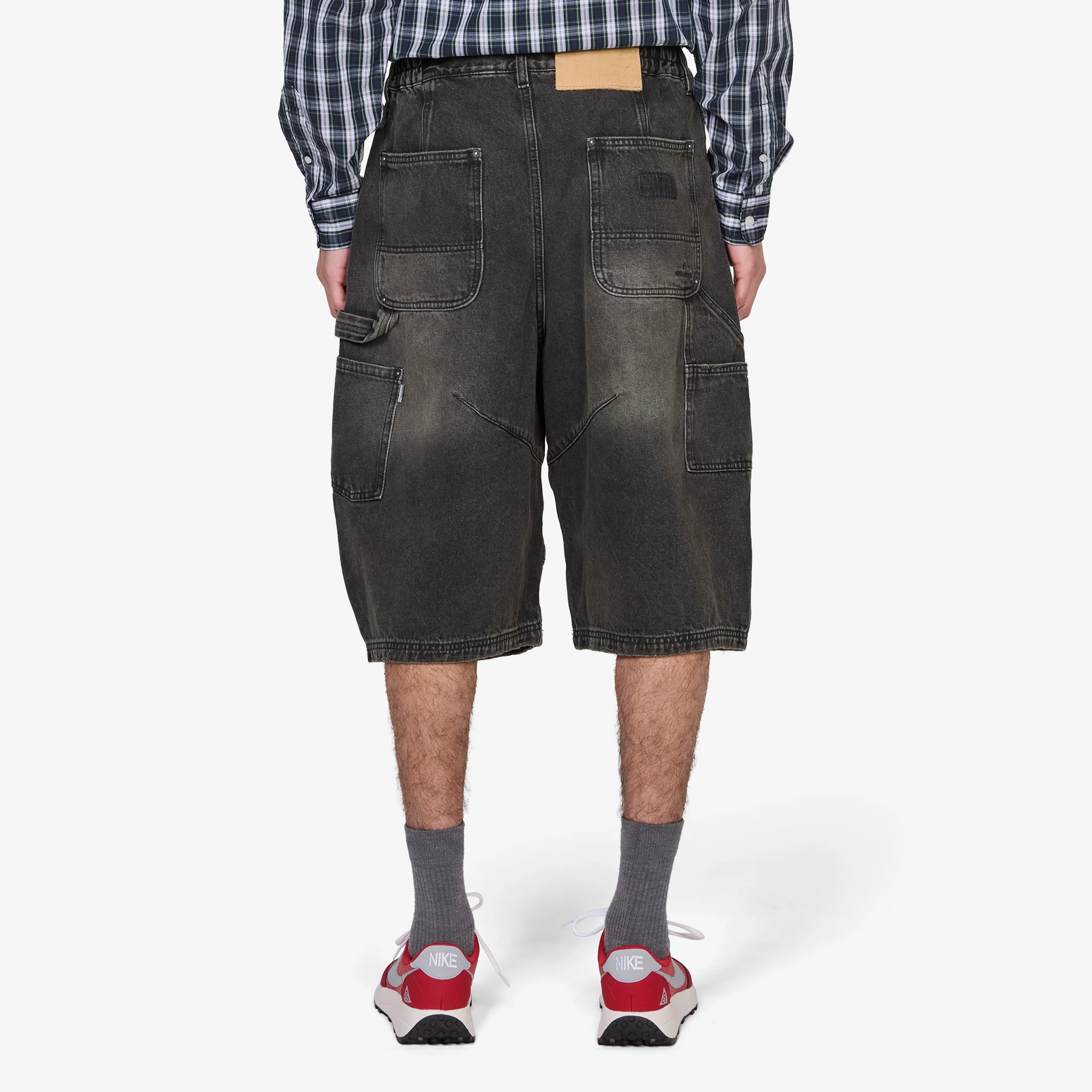 Super Wide Curve Double Knee Cropped Denim Pants Black - Image 4