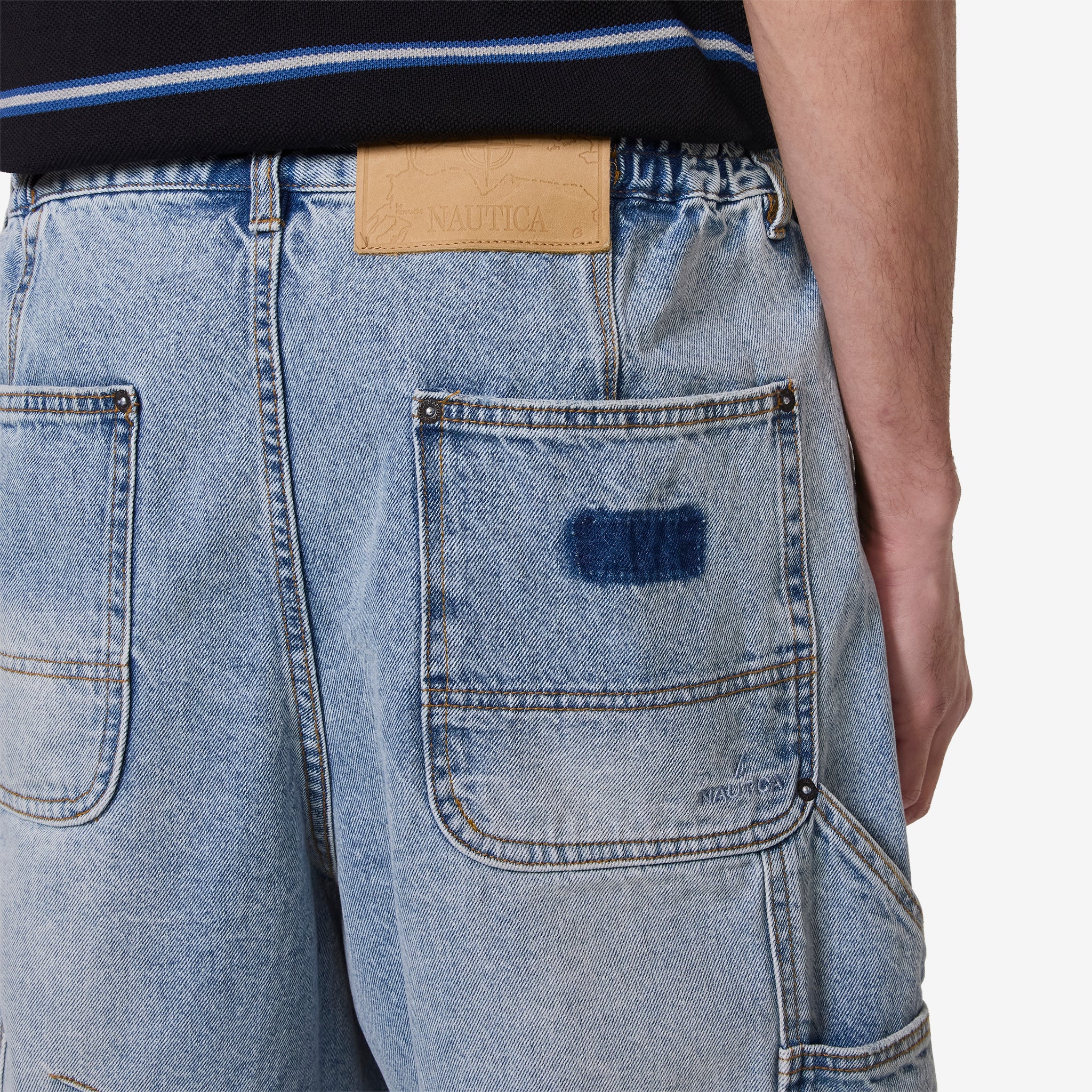 Super Wide Curve Double Knee Cropped Denim Pants Sax Blue - Image 5