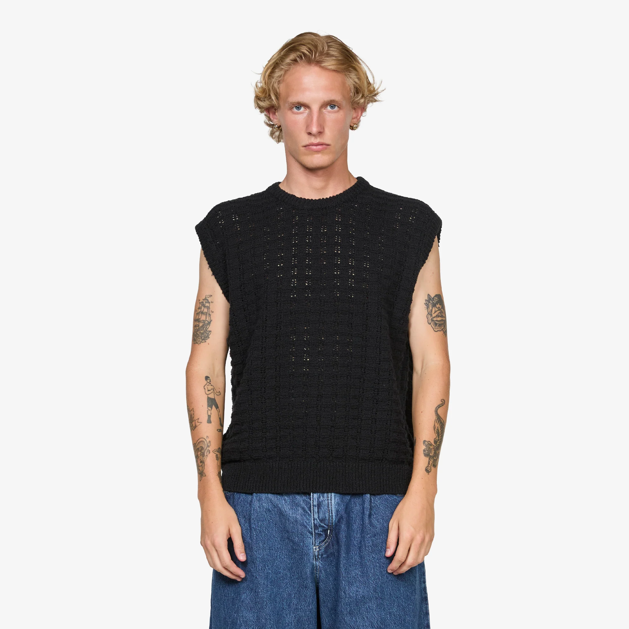 Tembe Knit Vest Black Cotton Boucle