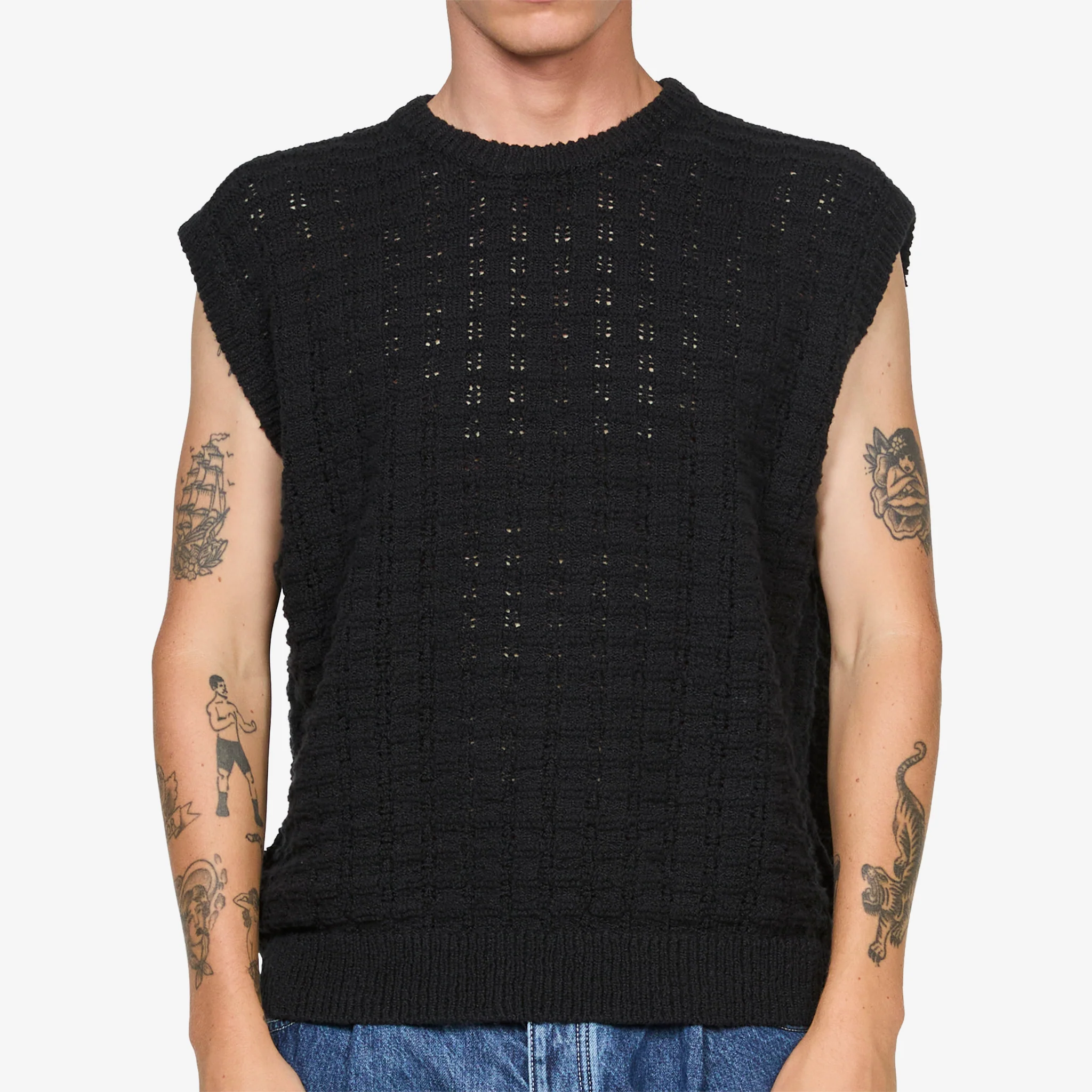 Tembe Knit Vest Black Cotton Boucle - Image 3