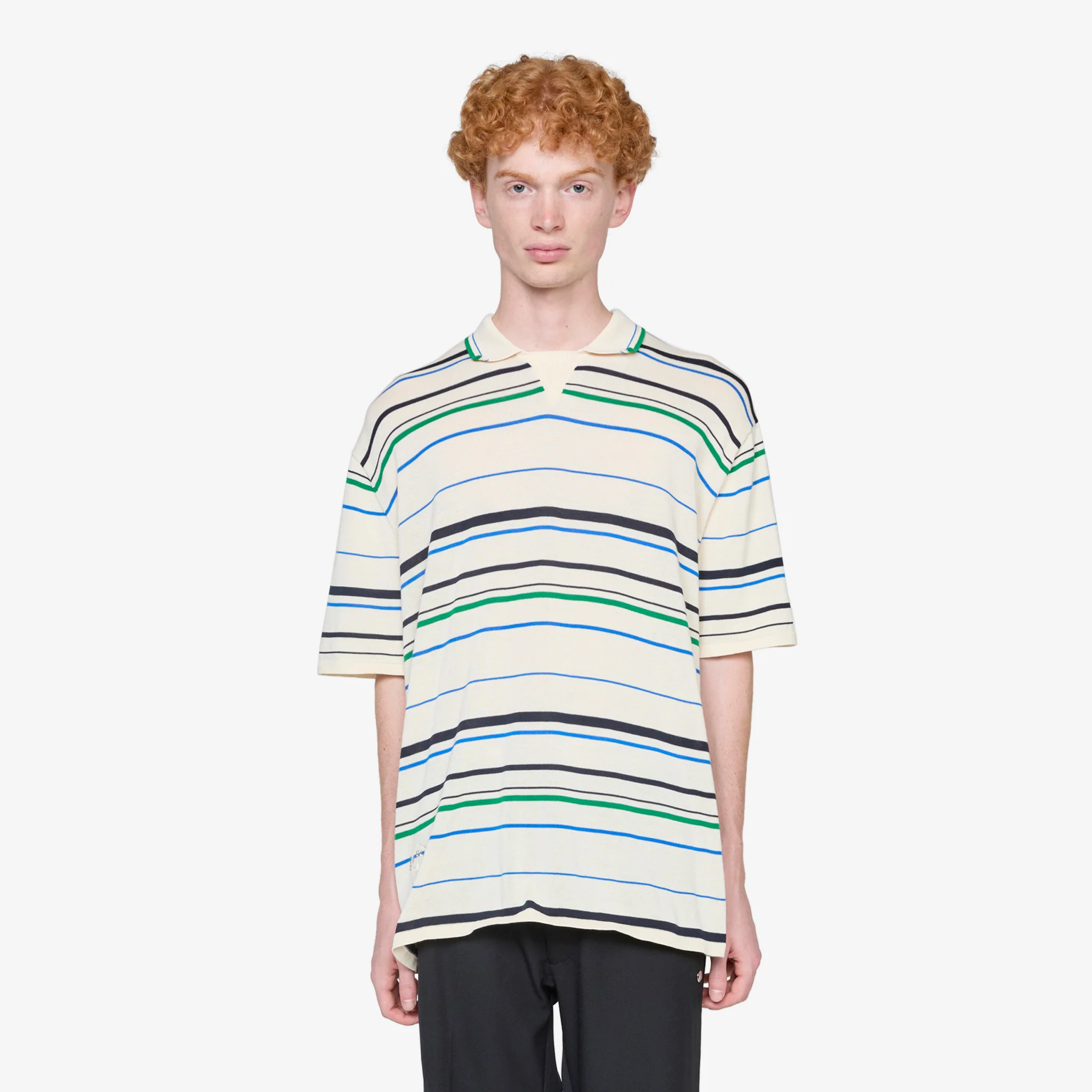 Wales Bonner x Knit Polo Shirt Wonder White | Green | Bluebird
