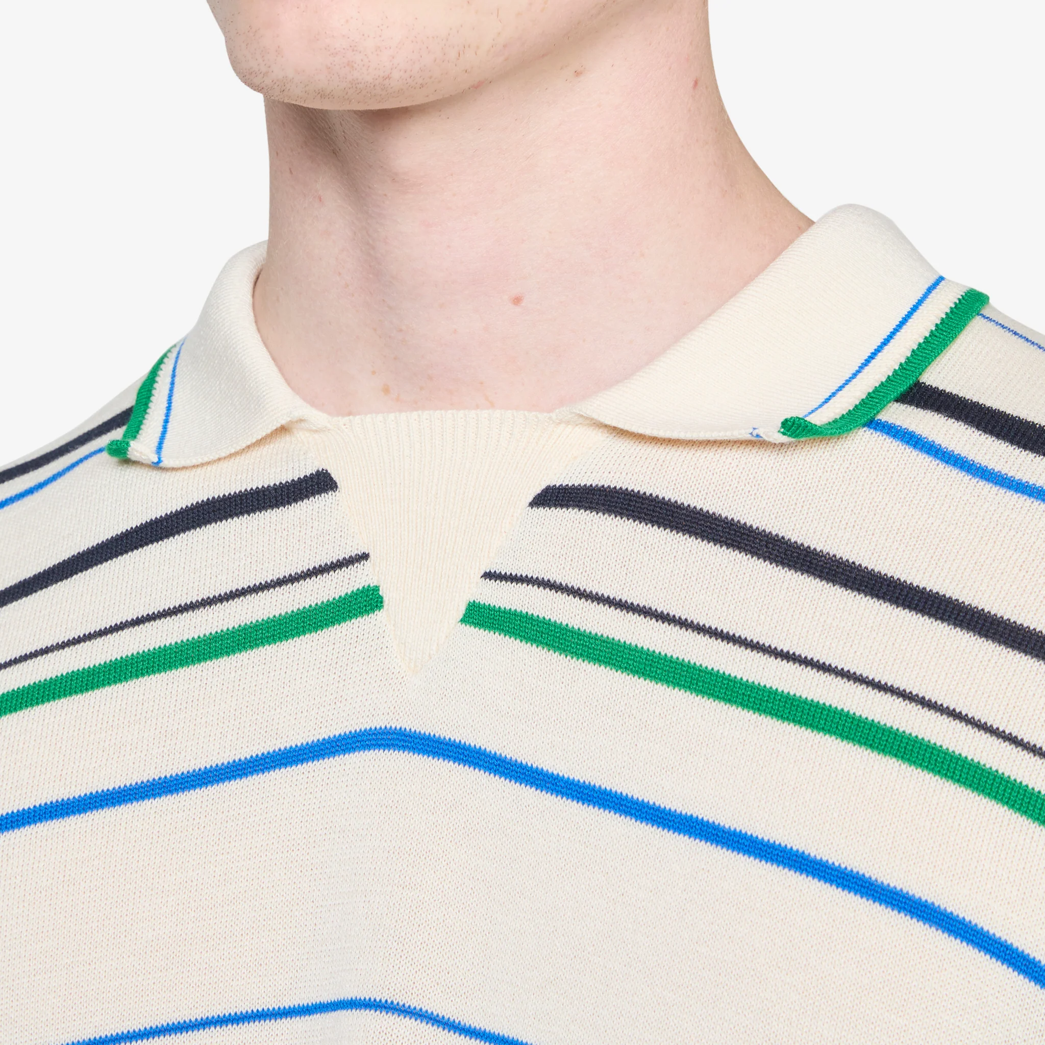 Wales Bonner x Knit Polo Shirt Wonder White | Green | Bluebird - Image 2