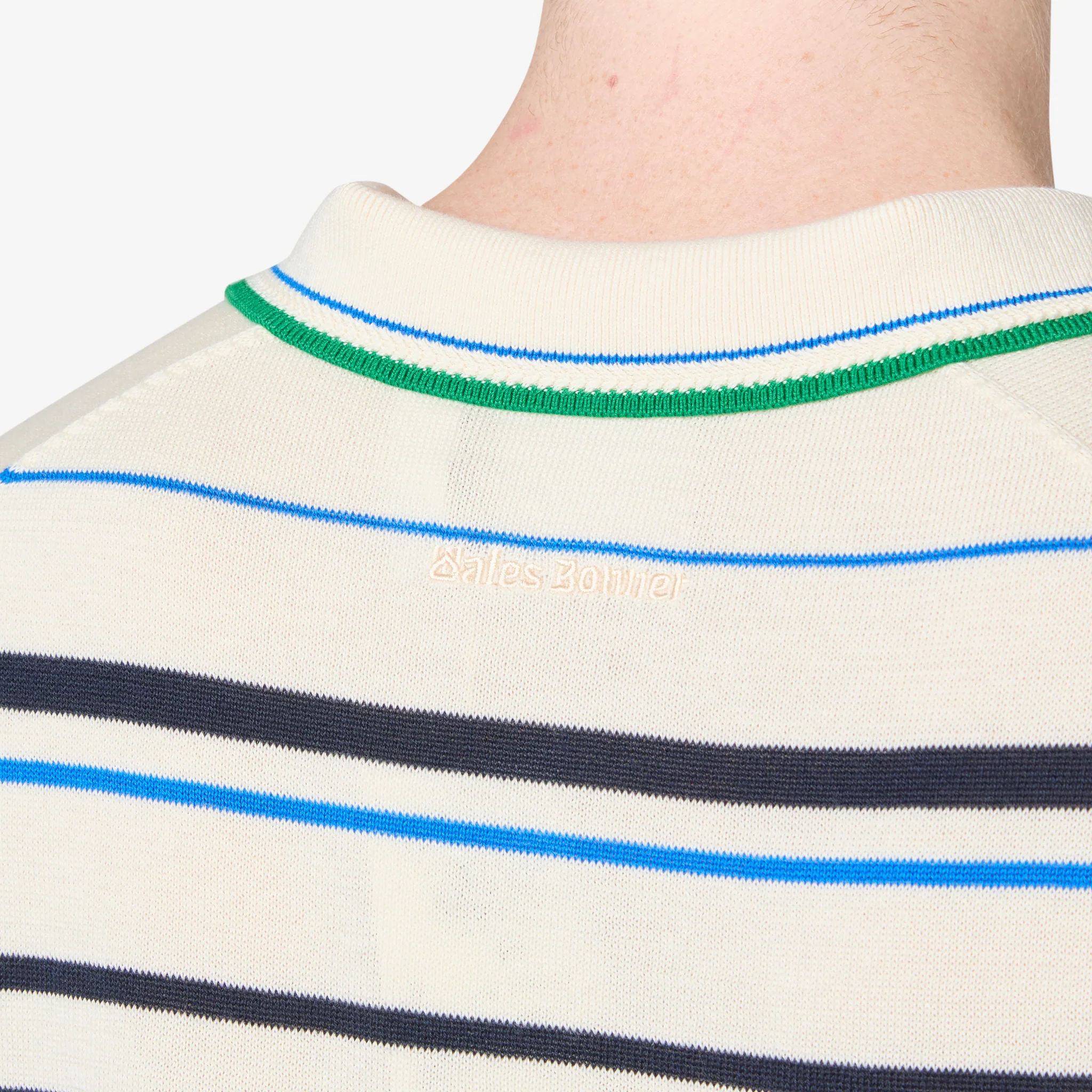 Wales Bonner x Knit Polo Shirt Wonder White | Green | Bluebird - Image 5