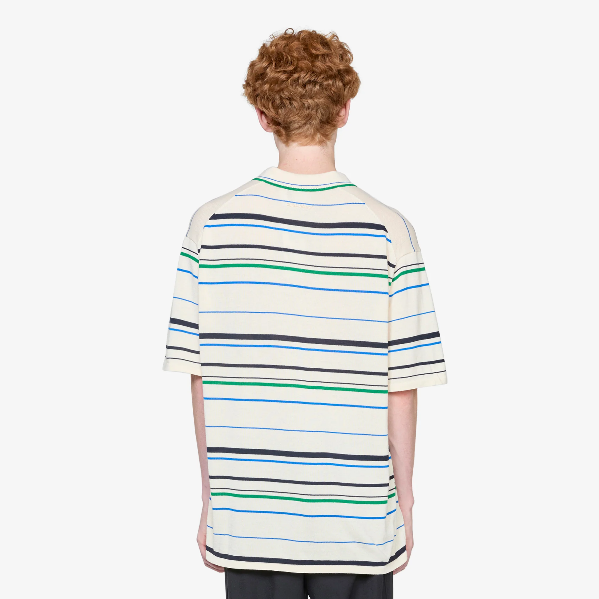 Wales Bonner x Knit Polo Shirt Wonder White | Green | Bluebird - Image 6
