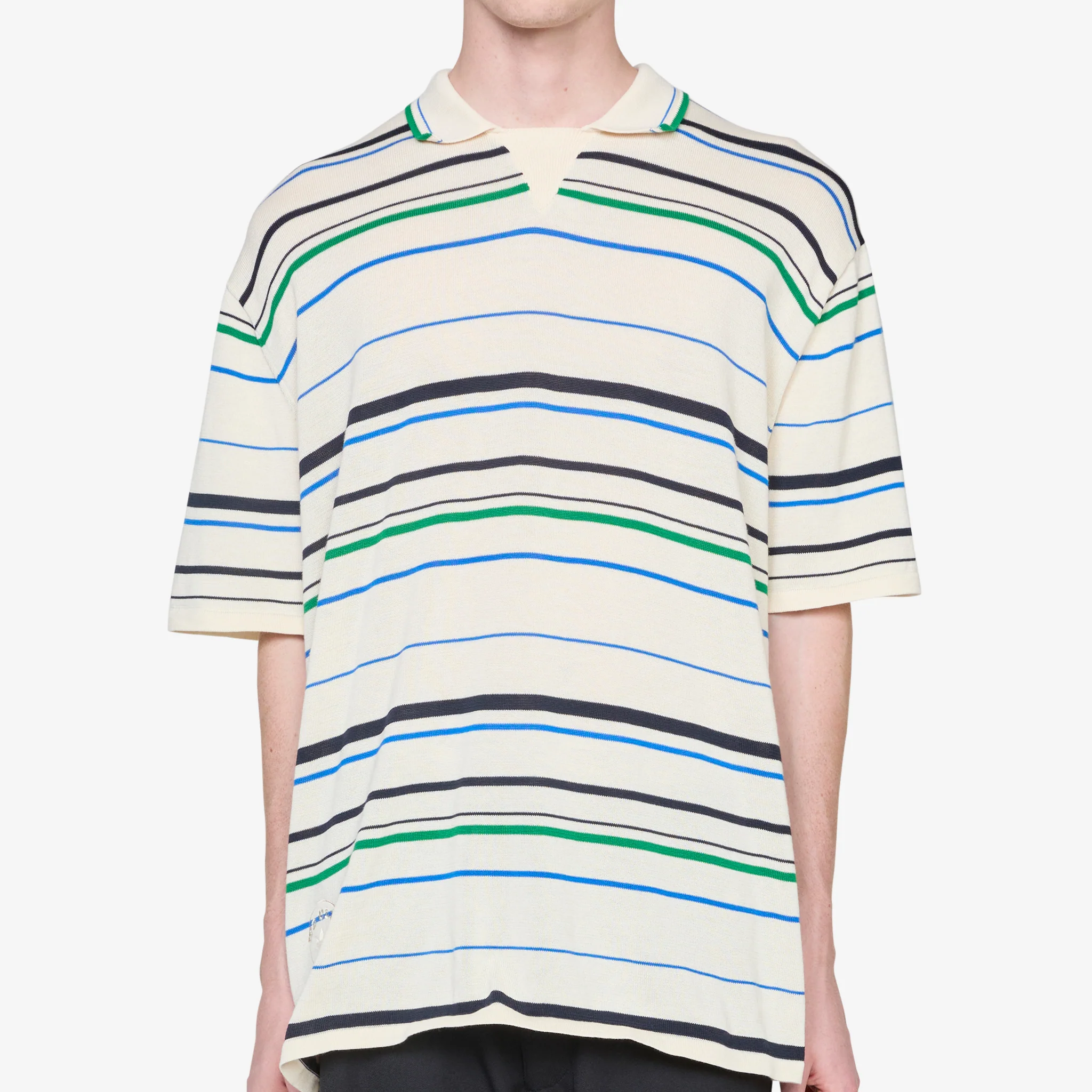 Wales Bonner x Knit Polo Shirt Wonder White | Green | Bluebird - Image 7