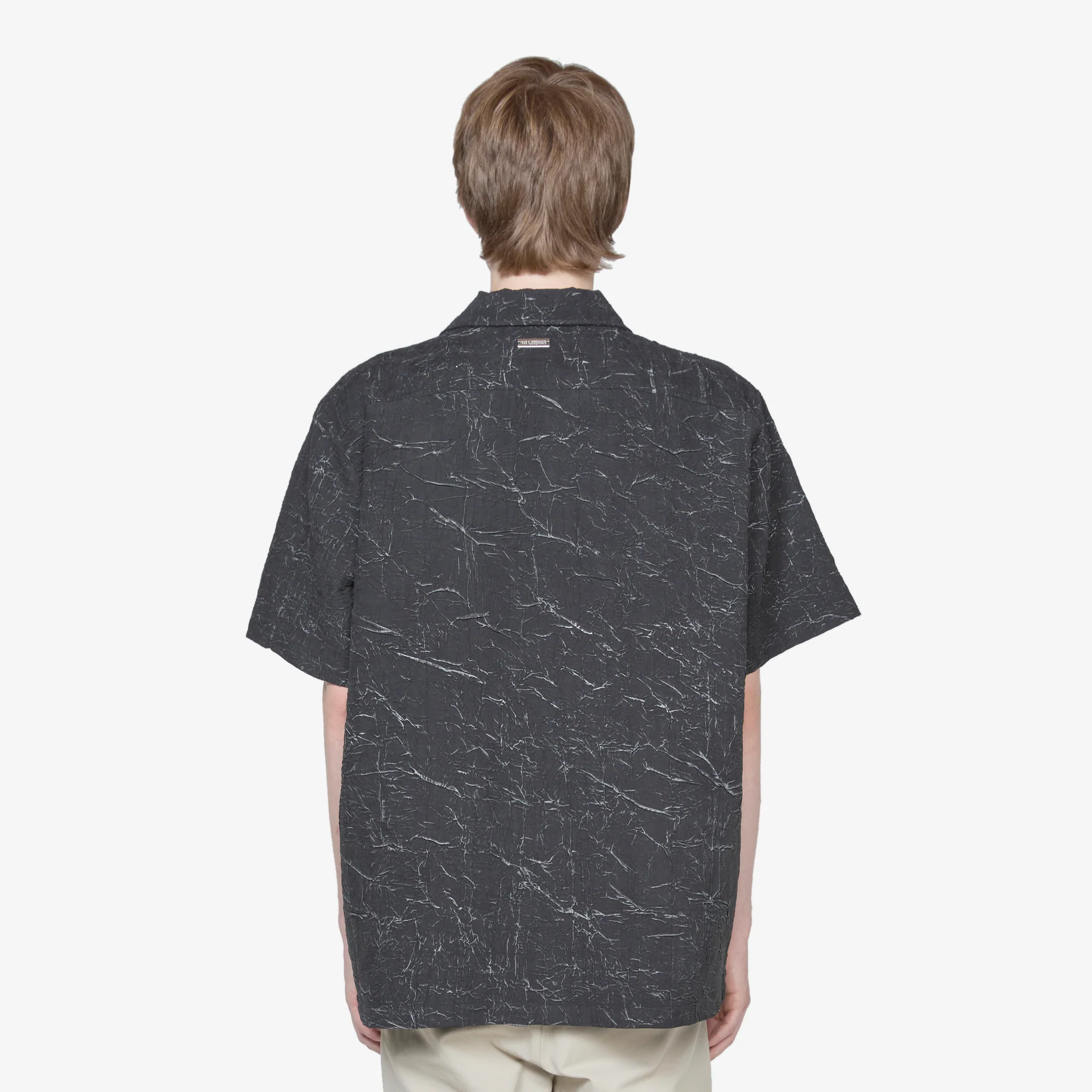 Wrinkle Bowling Short Sleeve Shirt Black - Image 4